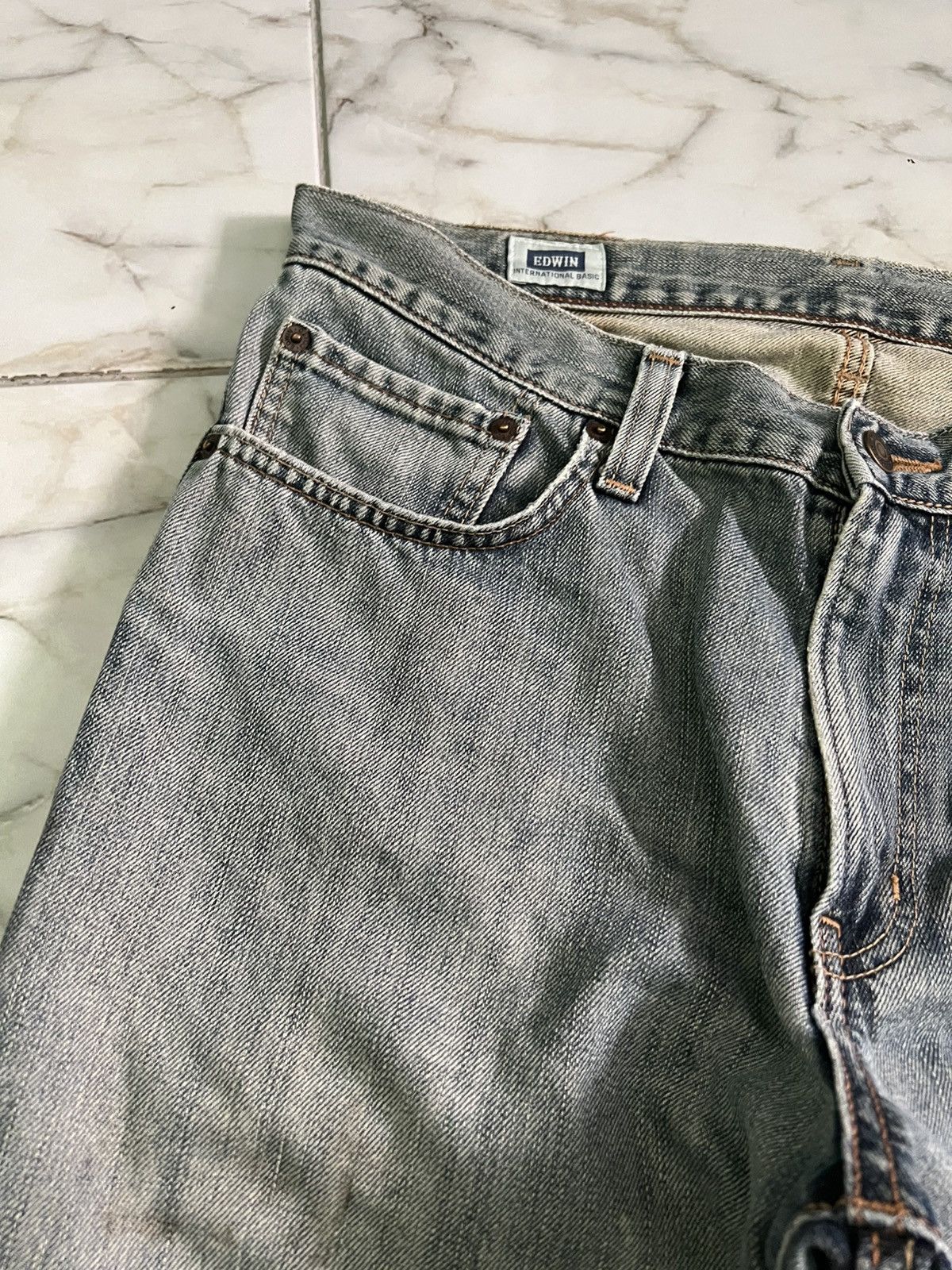 Edwin × If Six Was Nine × Le Grande Bleu (L.G.B.) 💥Baggy💥Vintage Edwin Faded Blue Distress Mud Wash Jean Size US 34 / EU 50 - 6 Thumbnail