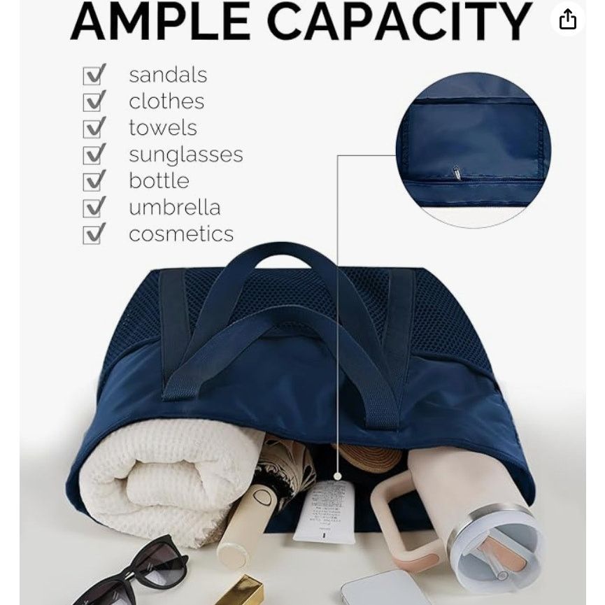 The Unbranded Brand Beach Bag Waterproof Sandproof FoldableZipper Mesh Pockets Size ONE SIZE - 3 Thumbnail