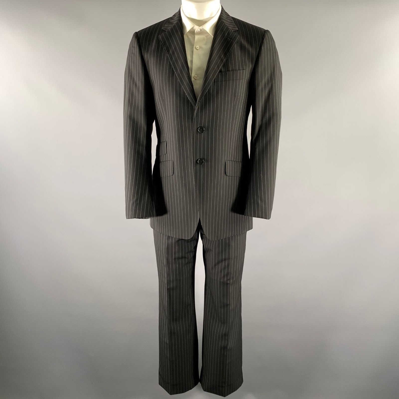 Paul Smith PAUL SMITH 38 Black White Pinstripe Wool Notch Lapel Suit Size 38R - 2 Thumbnail