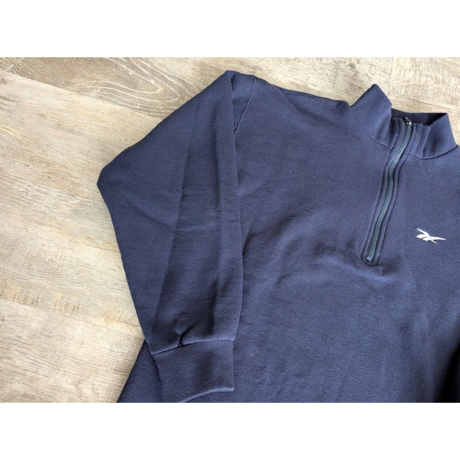 Reebok VINTAGE Reebok Navy Quarter Zip Pullover Sweatshirt Womens Small USA Made 90s Fleece Cotton Polyester Blue Embroidered Logo Zipper Size S / US 4 / IT 40 - 4 Thumbnail