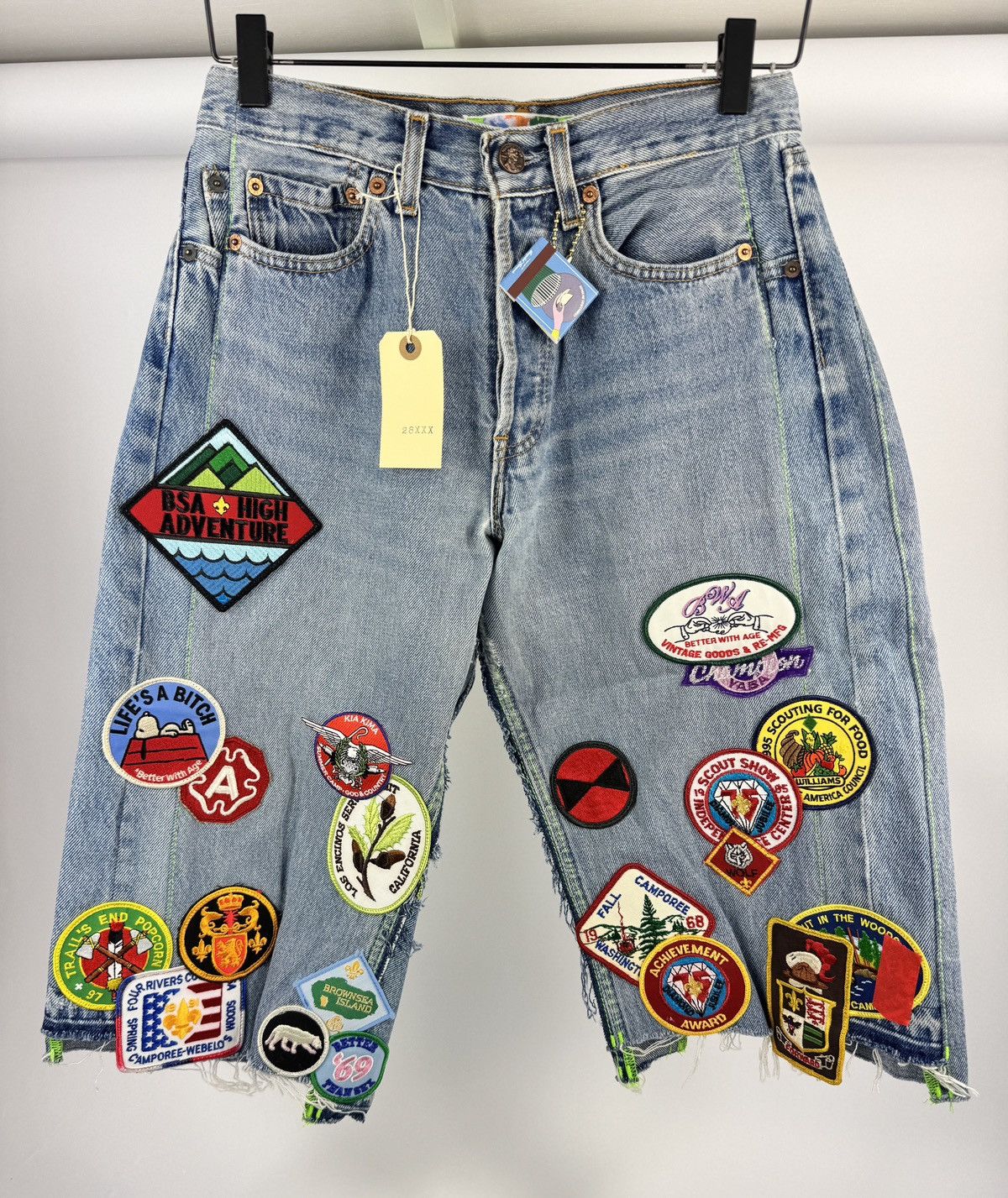 Better With Age GENTLEMENT’S PATCH WORK TRIPLE WIDE LONG DENIM SHORTS Size US 28 / EU 44 - 1 Thumbnail