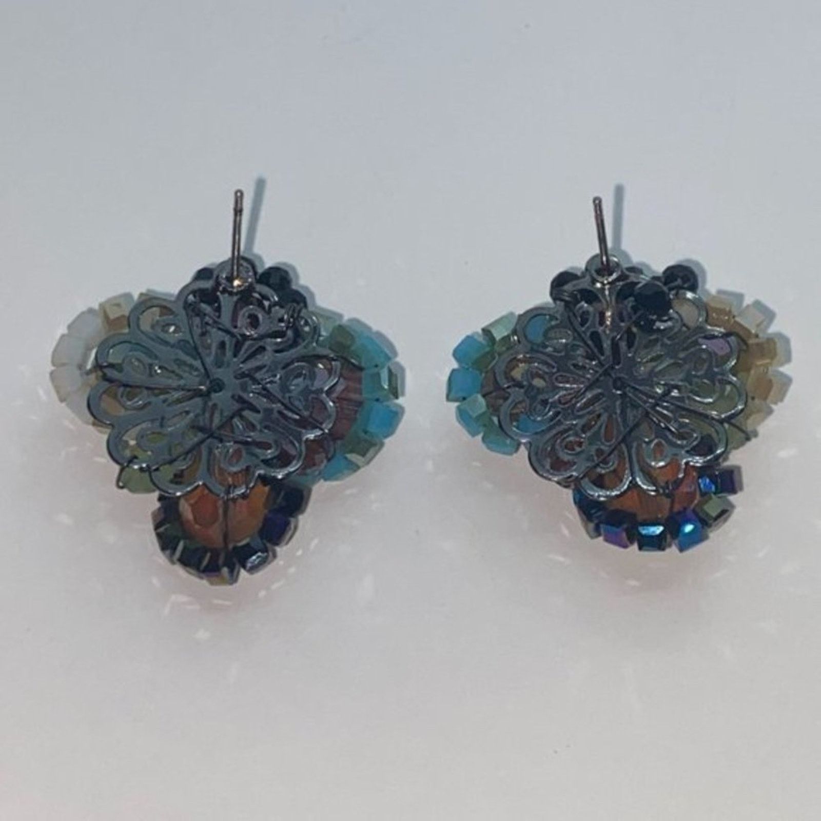 Handmade Multi-tone Blue Beaded Rhinestone Earrings Size ONE SIZE - 6 Thumbnail