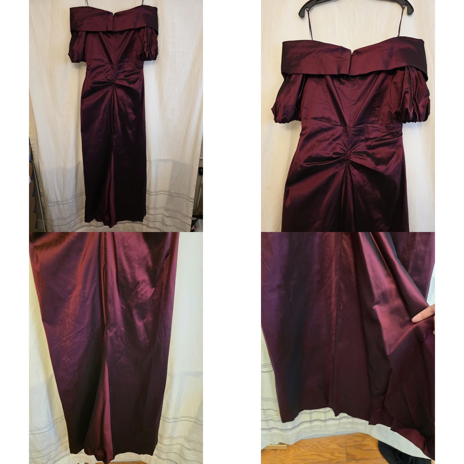 Vintage Teri Jon Dress Womens 16 Red Off Shoulder Puff Sleeve Ruched Satin Maxi Formal Dress Size XXL / US 16-18 / IT 52-54 - 9 Thumbnail
