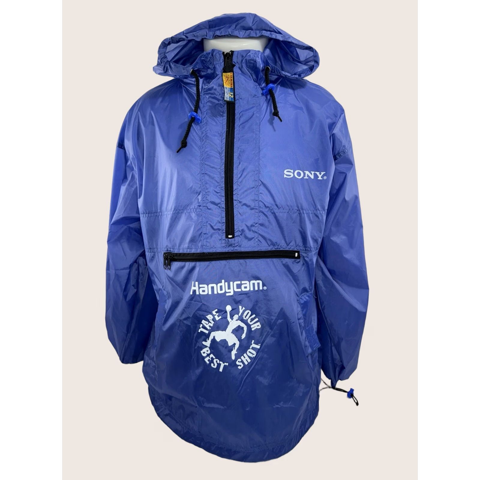 Sony VINTAGE Sony Handycamp? Jacket Windbreaker Hooded Zip L Men Blue 90s National? Size US L / EU 52-54 / 3 - 1 Thumbnail