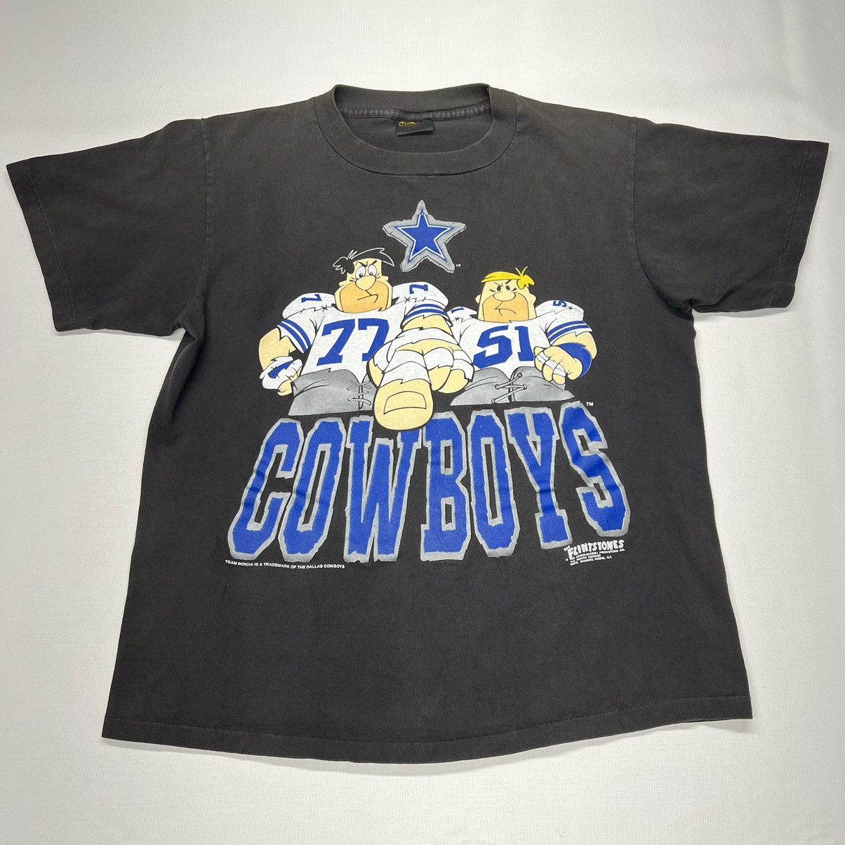 Vintage VTG Dallas Cowboys Flintstones Tee Shirt Black NFL Cartoon Size US L / EU 52-54 / 3 - 1 Thumbnail