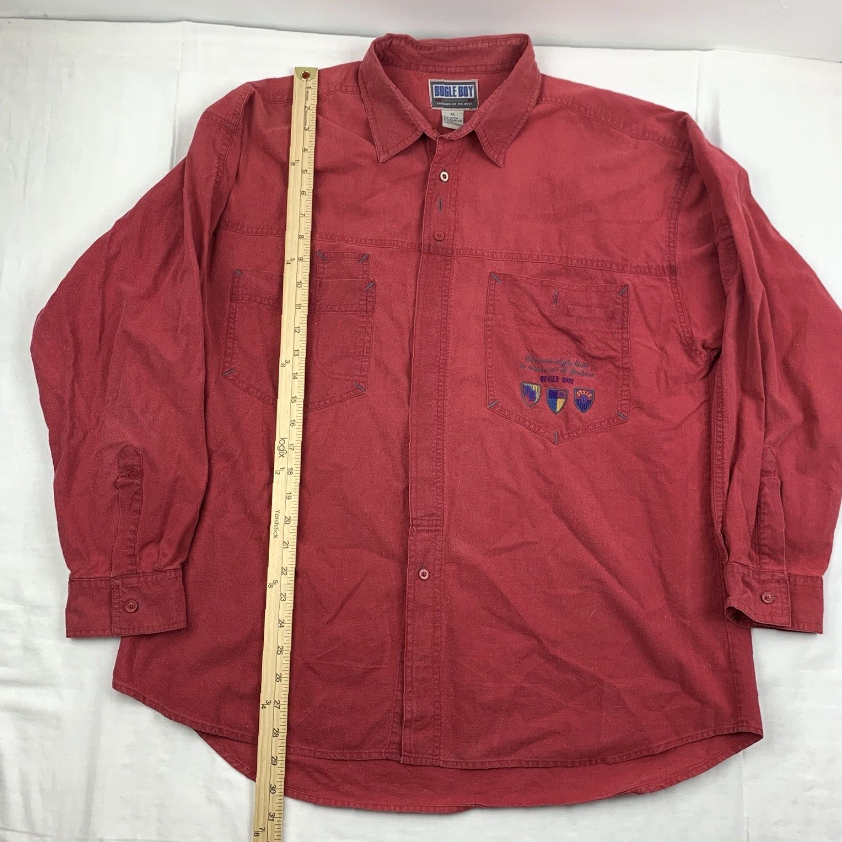 Bugle Boy VINTAGE Bugle Boy Button Up Shirt Adult XL Red Collared Embroidered Y2K Formal Mens Regular Button-Up 90s American Size US XL / EU 56 / 4 - 7 Thumbnail