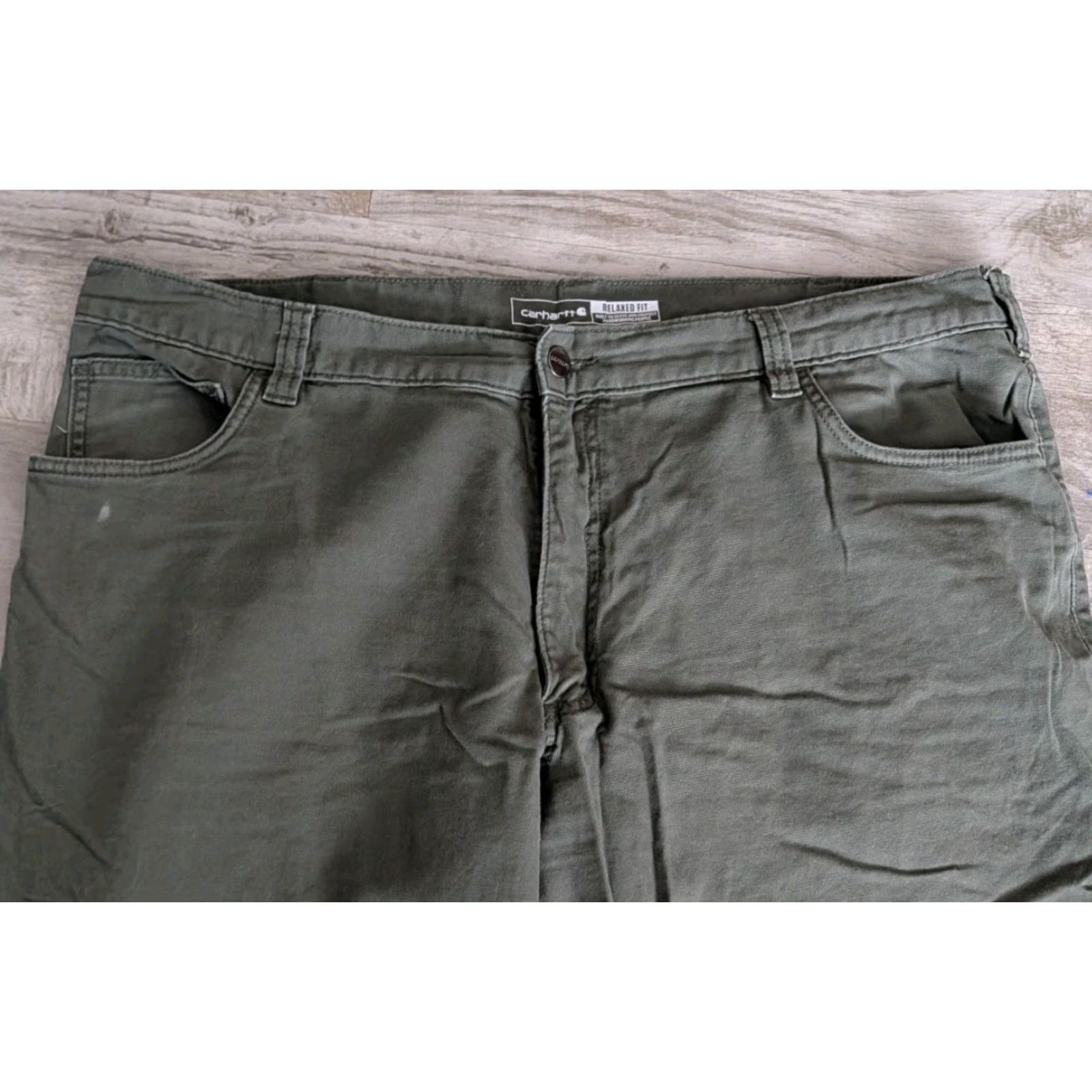 Carhartt Carhartt Men Pants Rugged Flex Relaxed Fit Canvas Work BN2517-M Green 42x30 5-Pocket Zipper Button Straight Leg Workwear Casual Travel Vintage No Size US 42 / EU 58 - 3 Thumbnail