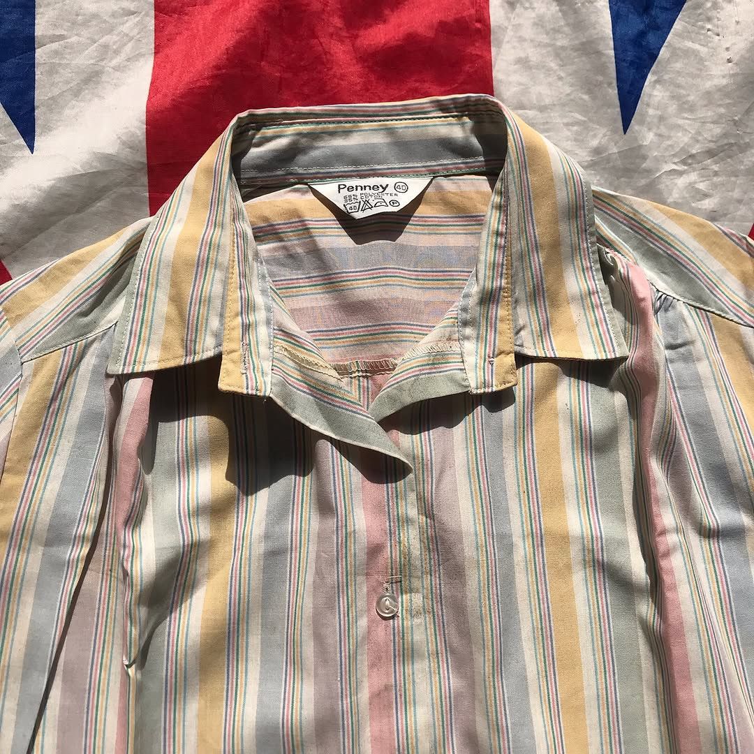 JCPenney × Vintage Vintage 70s Penney Jc Penney Candy Stripes Dagger colar Size US M / EU 48-50 / 2 - 5 Thumbnail