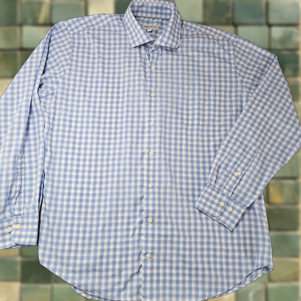 Peter Millar Peter Millar Shirt Mens XL Light Blue Check Button-Up Dress Casual Size US XL / EU 56 / 4 - 1 Thumbnail