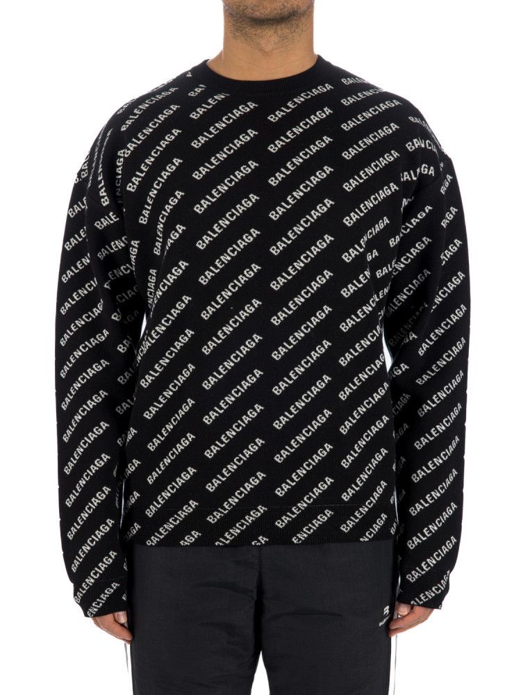 Balenciaga o1mt1gz0924 Mini Allover Logo Sweater in Black/White Size US XS / EU 42 / 0 - 1 Thumbnail