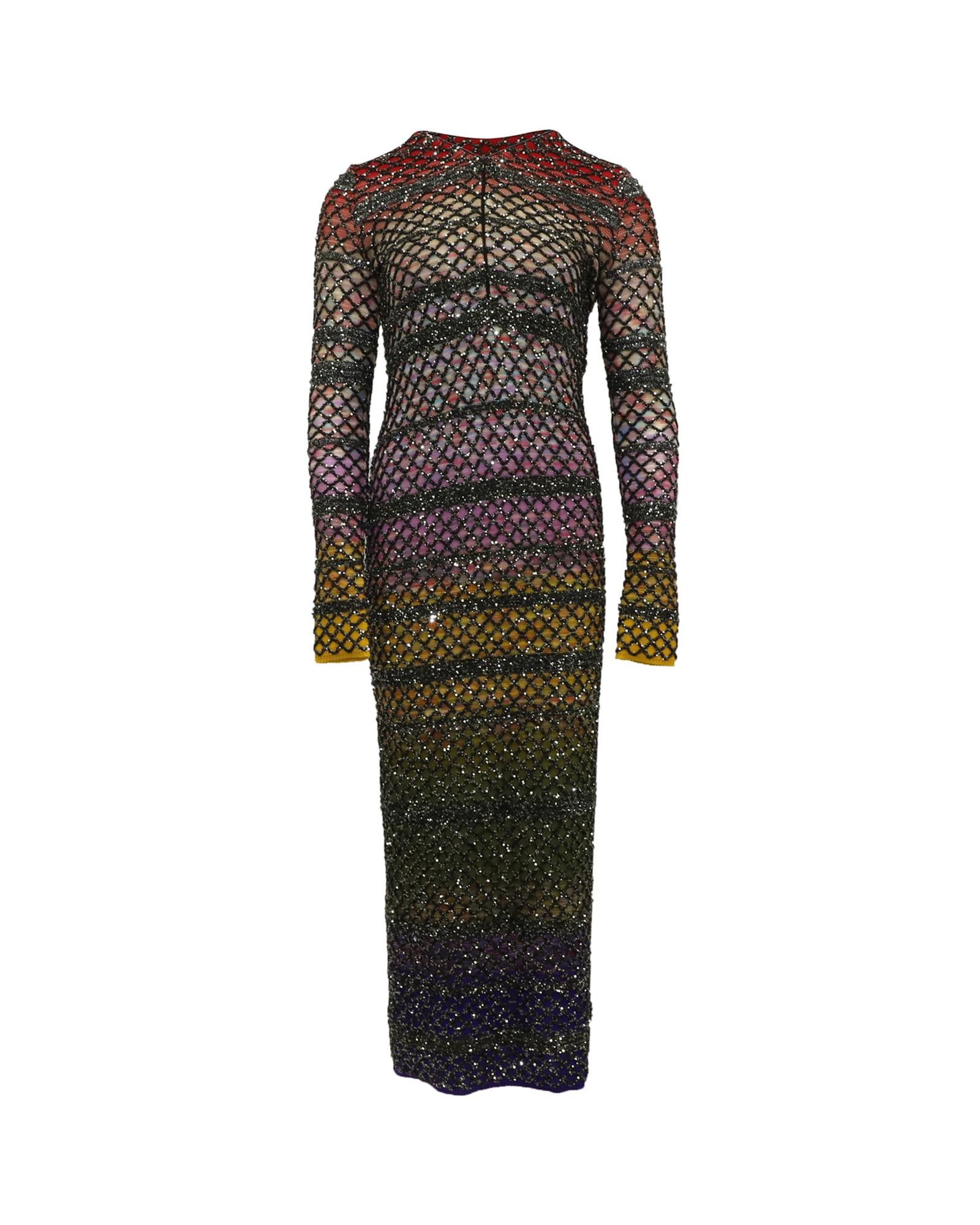 image of Missoni Sequin-Embellished Crochet-Knit Midi Dress In Multicolor Wool, Women's (Size Small)