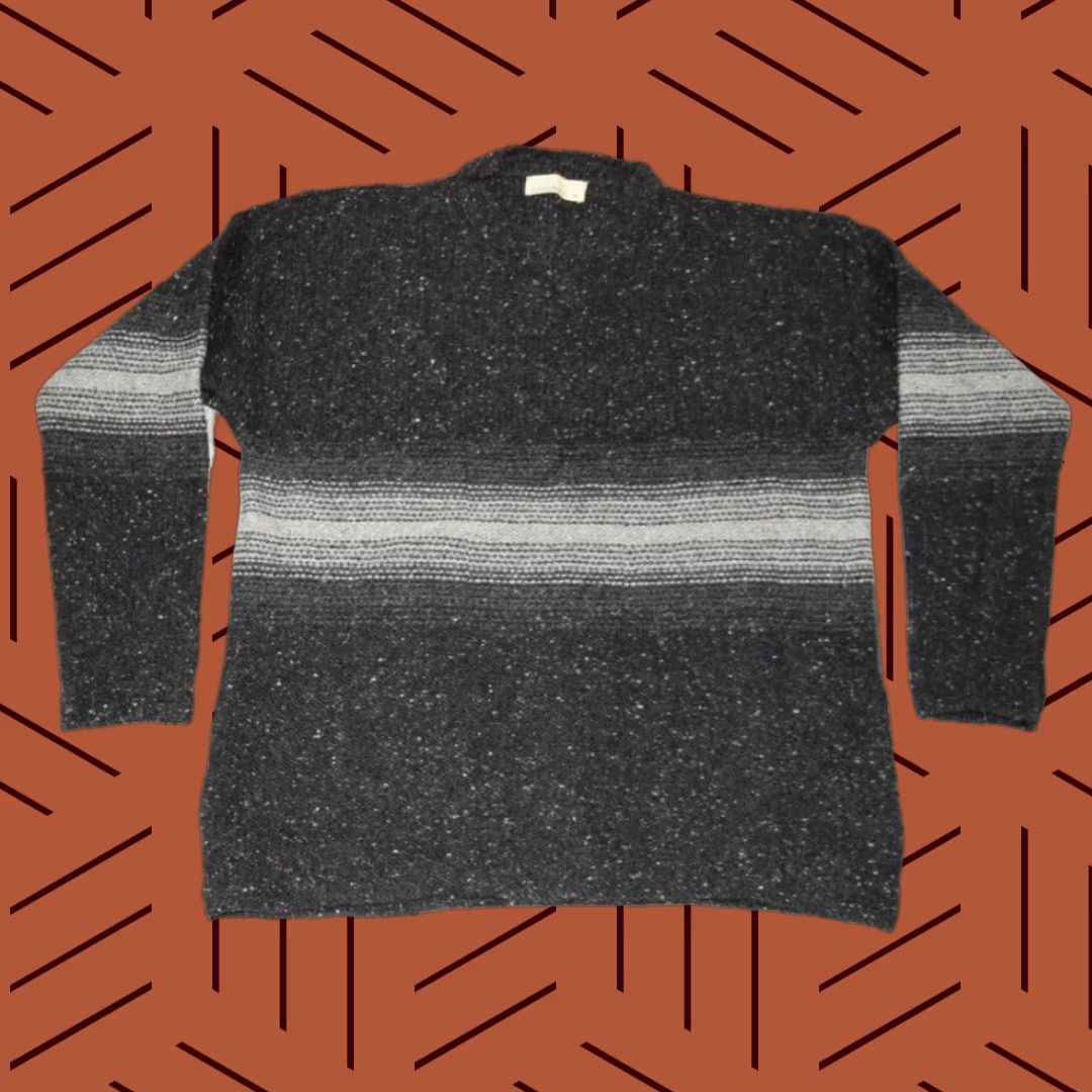 Vintage IRELAND'S EYE Women's Sweater Grey Striped Knit Lambswool Silk Blend Size XL Pullover Ireland Theme Size XL / US 12-14 / IT 48-50 - 1 Thumbnail