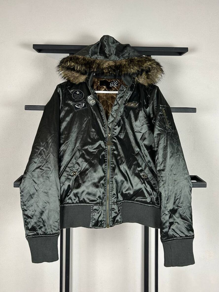 Fox Racing Fur Trim Bomber Jacket Y2K Military Patch Nylon Black Size US M / EU 48-50 / 2 - 4 Thumbnail