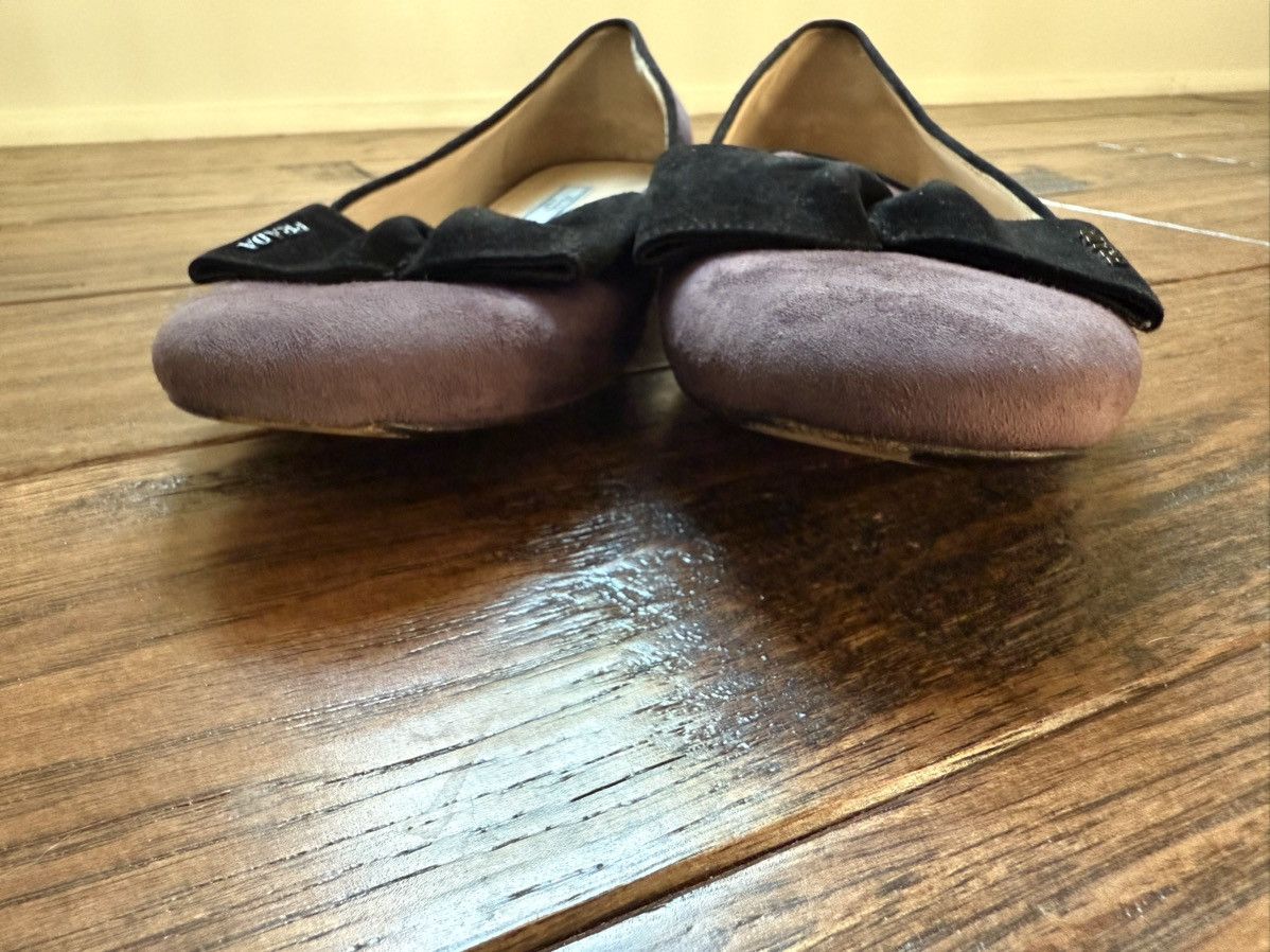 Prada Authentic Prada Calzature Donna Suede Purple/Black Bow Flats Size US 10 / IT 40 - 10 Thumbnail