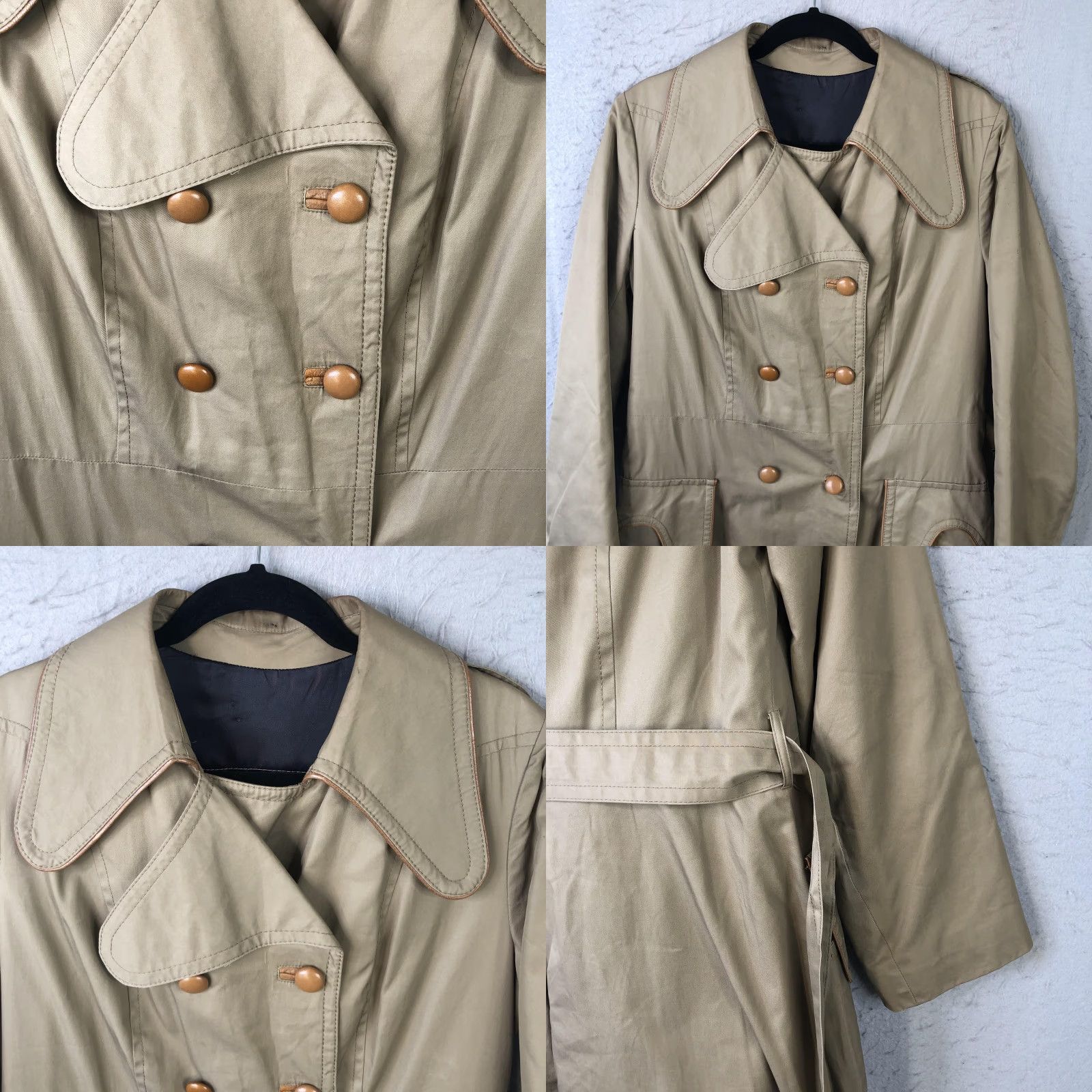 Doublet VINTAGE Trench Coat Womens 16 Tan Long Belted Double Breasted Pockets 70s Size XXL / US 16-18 / IT 52-54 - 10 Thumbnail