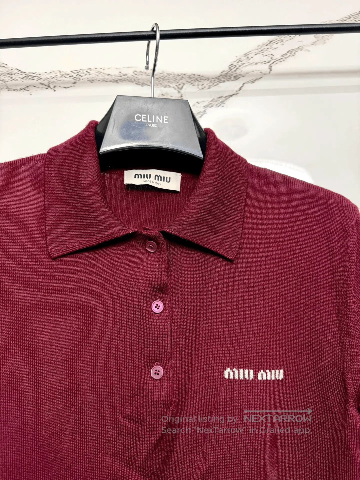 Miu Miu miumiu burgundy wool polo shirt. Size M / US 6-8 / IT 42-44 - 2 Thumbnail