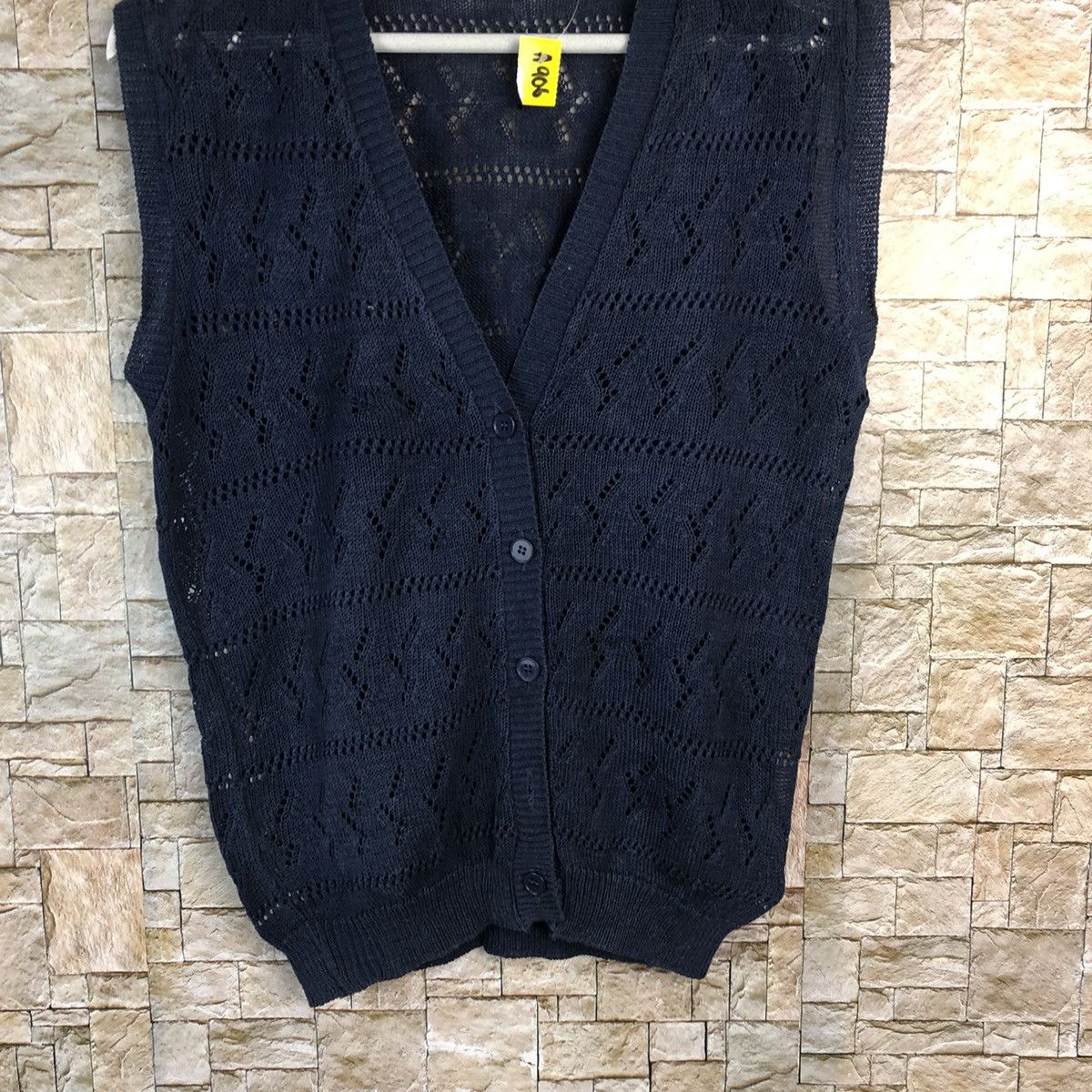 Homespun Knitwear × Japanese Brand × Vintage Detit Cherry Dark Blue Vest crochet meshnet Knitwear #A906 Size S / US 4 / IT 40 - 3 Thumbnail