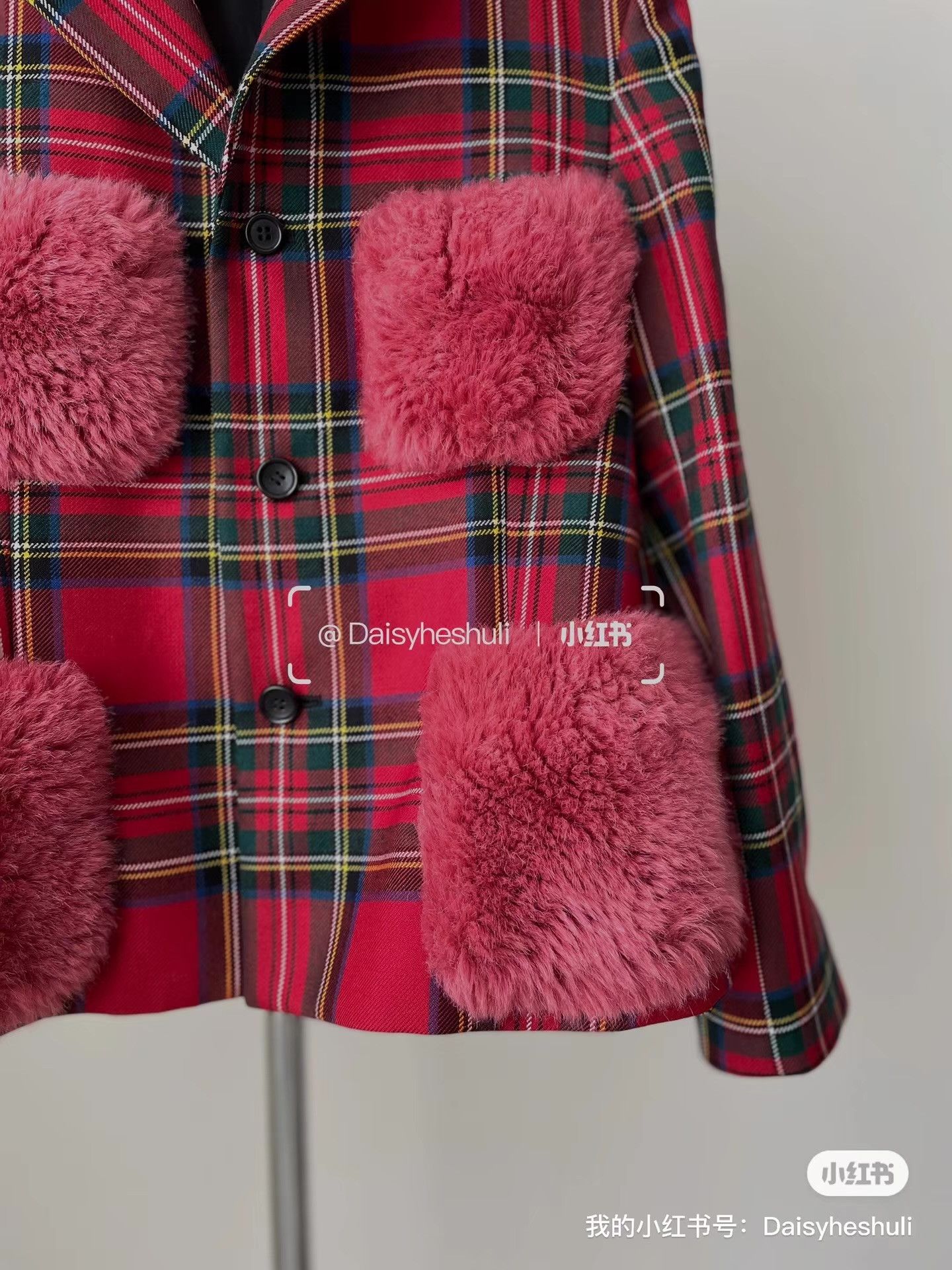 Comme des Garcons Comme des Garçons Plaid Blazer with Furry Pockets Ｑ24 Size S / US 4 / IT 40 - 3 Thumbnail