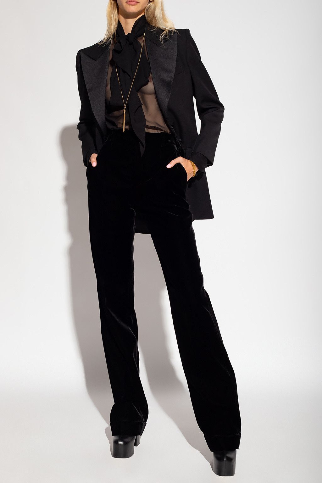 Saint Laurent Paris o1s1wg111124 Tailored Pants in Velvet in Black Size 28" / US 6 / IT 42 - 4 Thumbnail