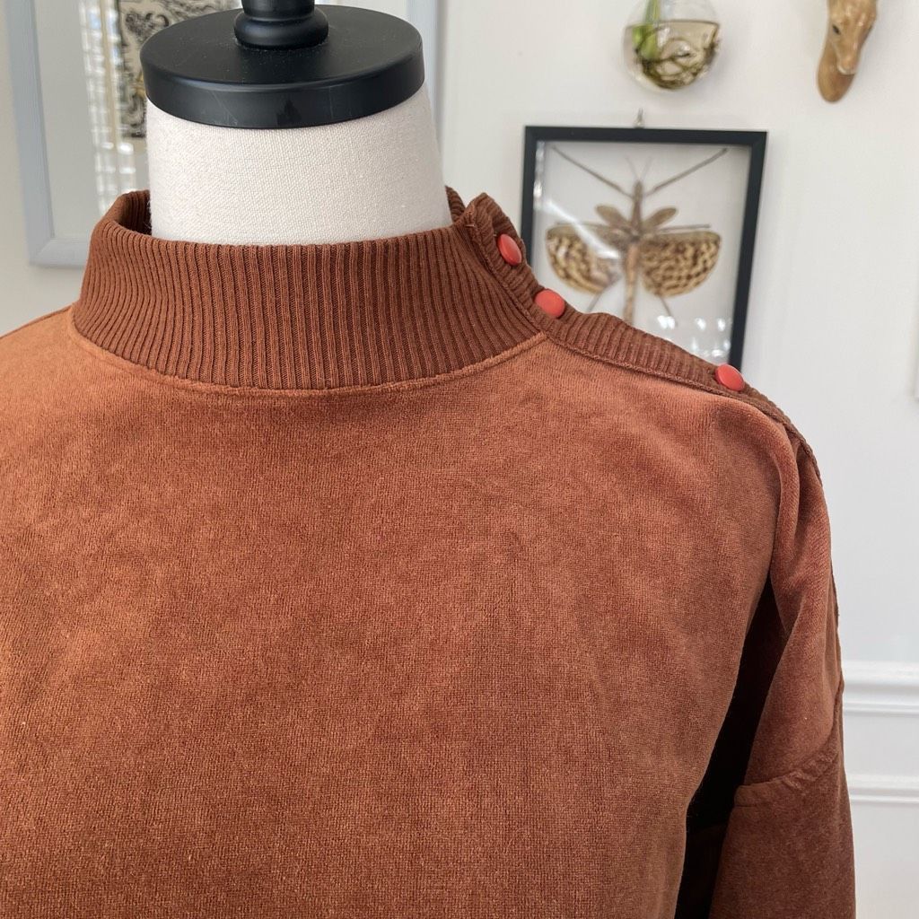 Vintage Vintage 80s Gloria Vanderbilt Brown Velour Mock Neck Pullove Size M / US 6-8 / IT 42-44 - 2 Thumbnail