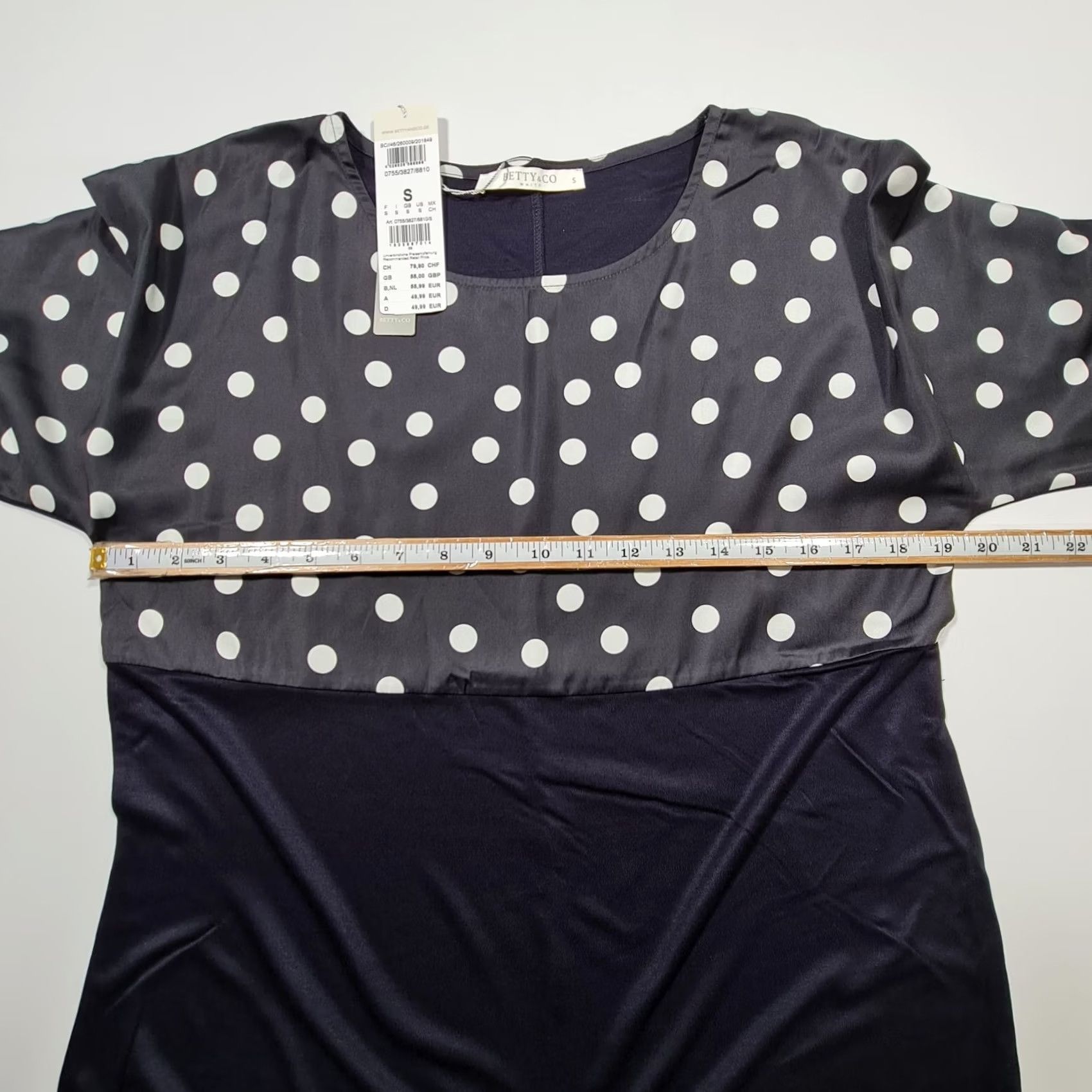 CO Betty & CO Womens Top Navy Blue Small Polka dot 3/4 Sleeves Tee Ladies 10 UK Size S / US 4 / IT 40 - 4 Thumbnail