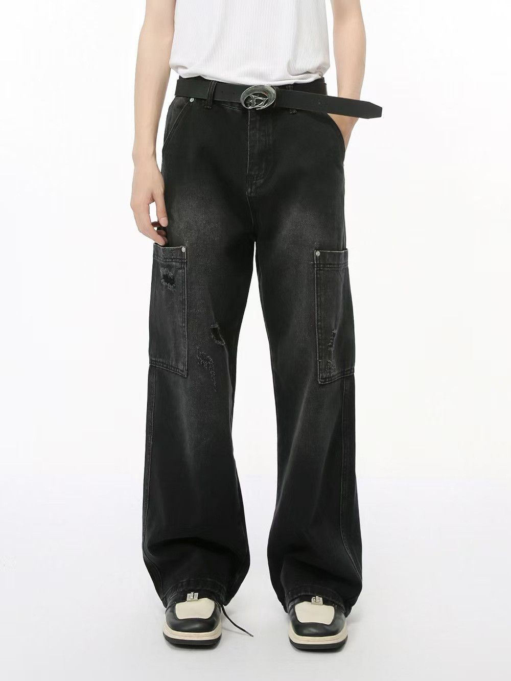 Japanese Brand × Jean High street ripped side pocket washed denim work trousers Size US 33 - 1 Thumbnail