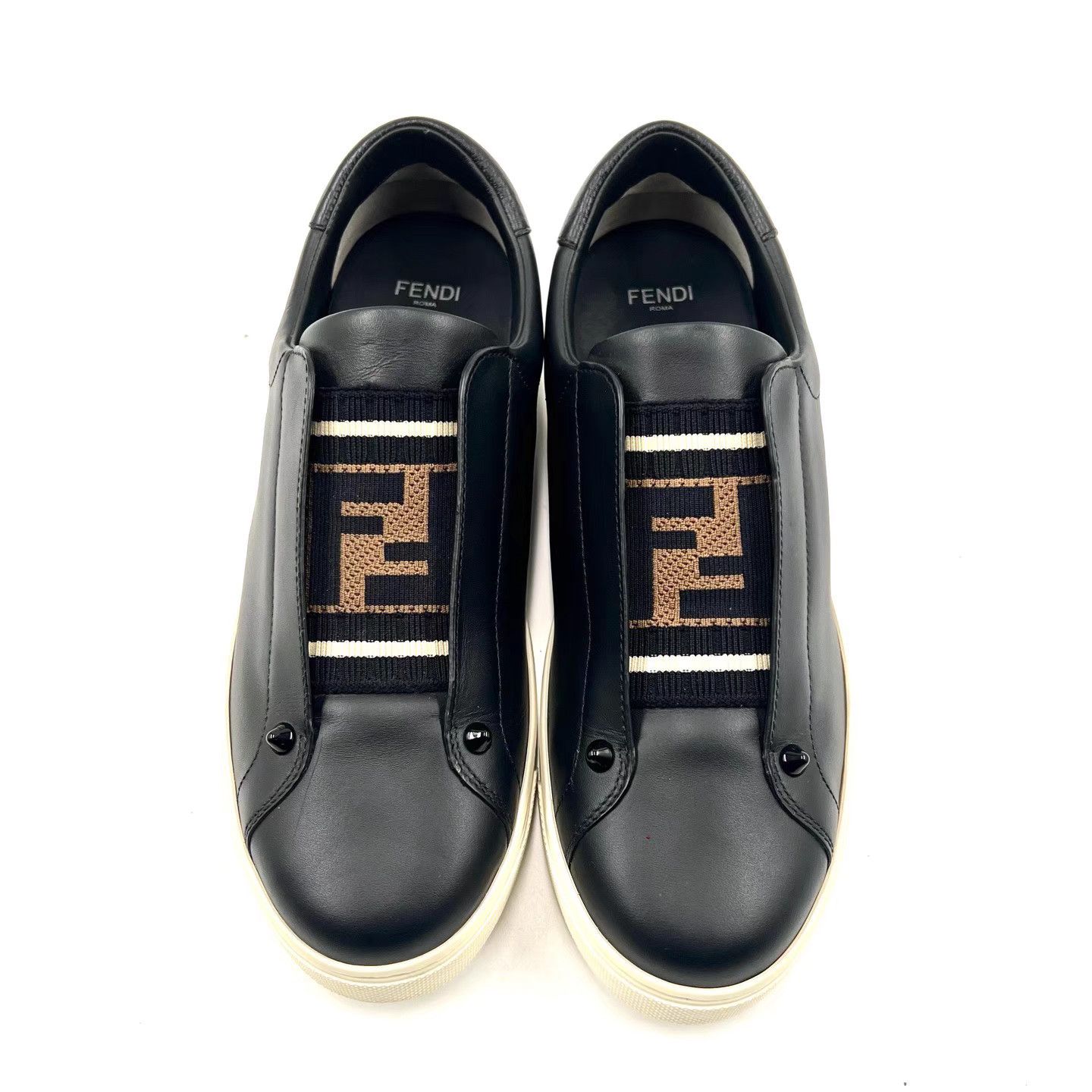 Fendi Fendi Black Leather Slip-On Low-Top Sneakers K12 Size US 7.5 / IT 37.5 - 2 Thumbnail