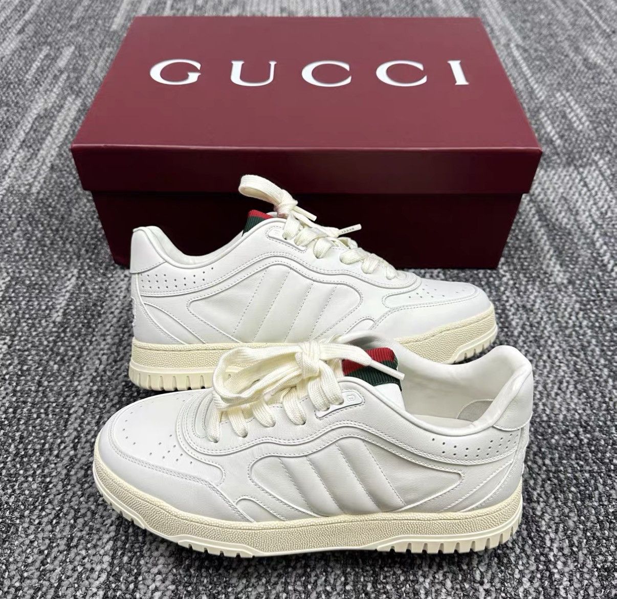 Gucci Gucci Re-Web Grained Leather Low Top Sneakers J42 Size US 7.5 / EU 40-41 - 4 Thumbnail