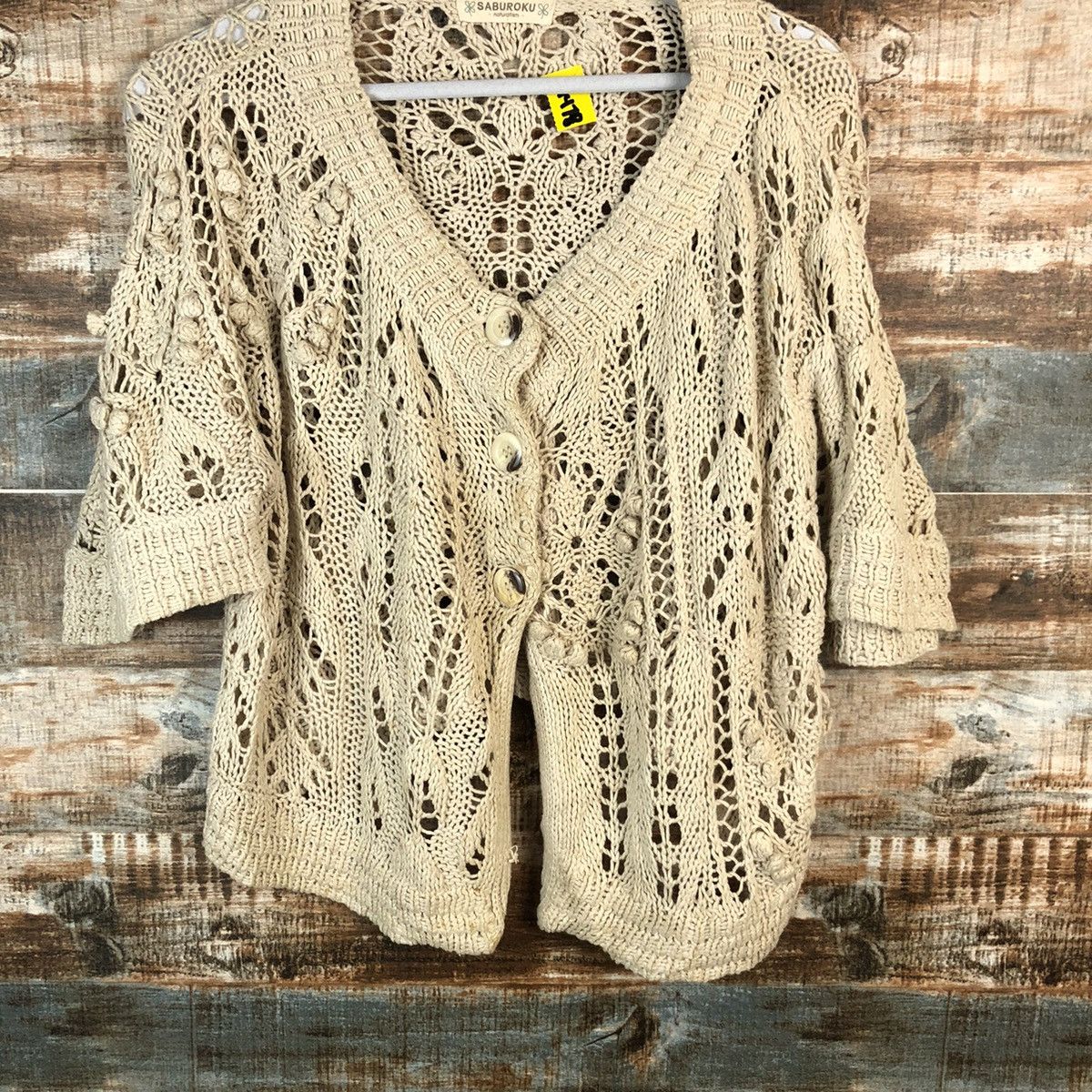 Japanese Brand Saburoku Cream Cardigan Knitwear #A1478 Size M / US 6-8 / IT 42-44 - 3 Thumbnail