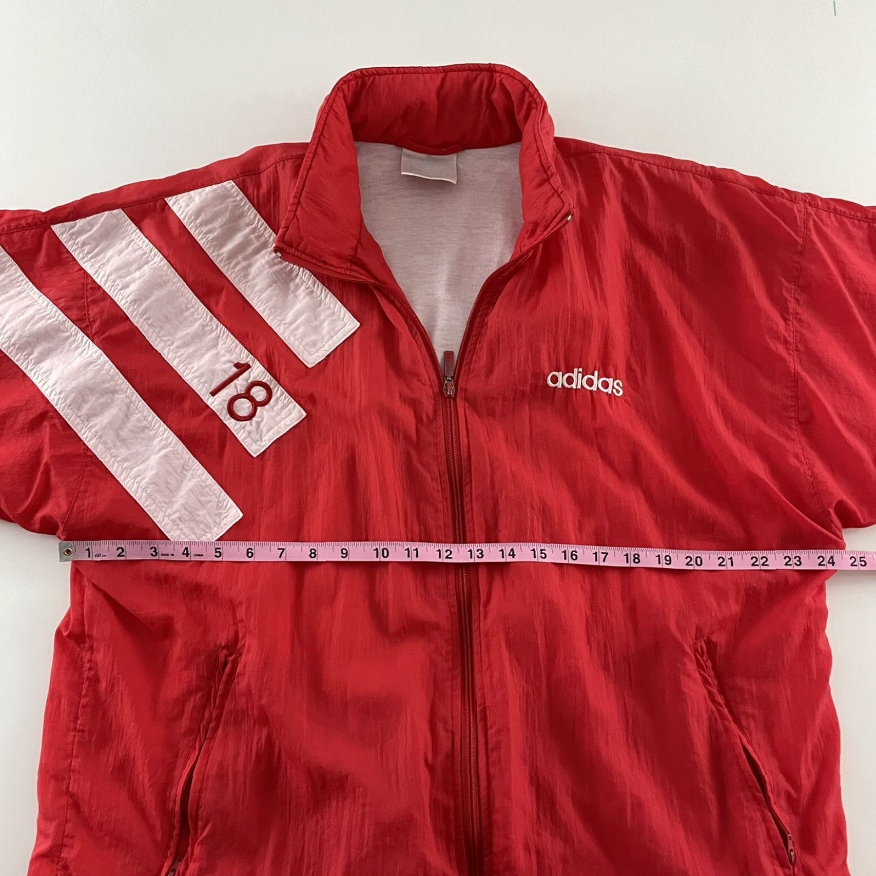 Adidas VTG Adidas Full Zip Windbreaker Jacket Hideaway Hood Mens Large Red White Jacket Size US L / EU 52-54 / 3 - 7 Thumbnail