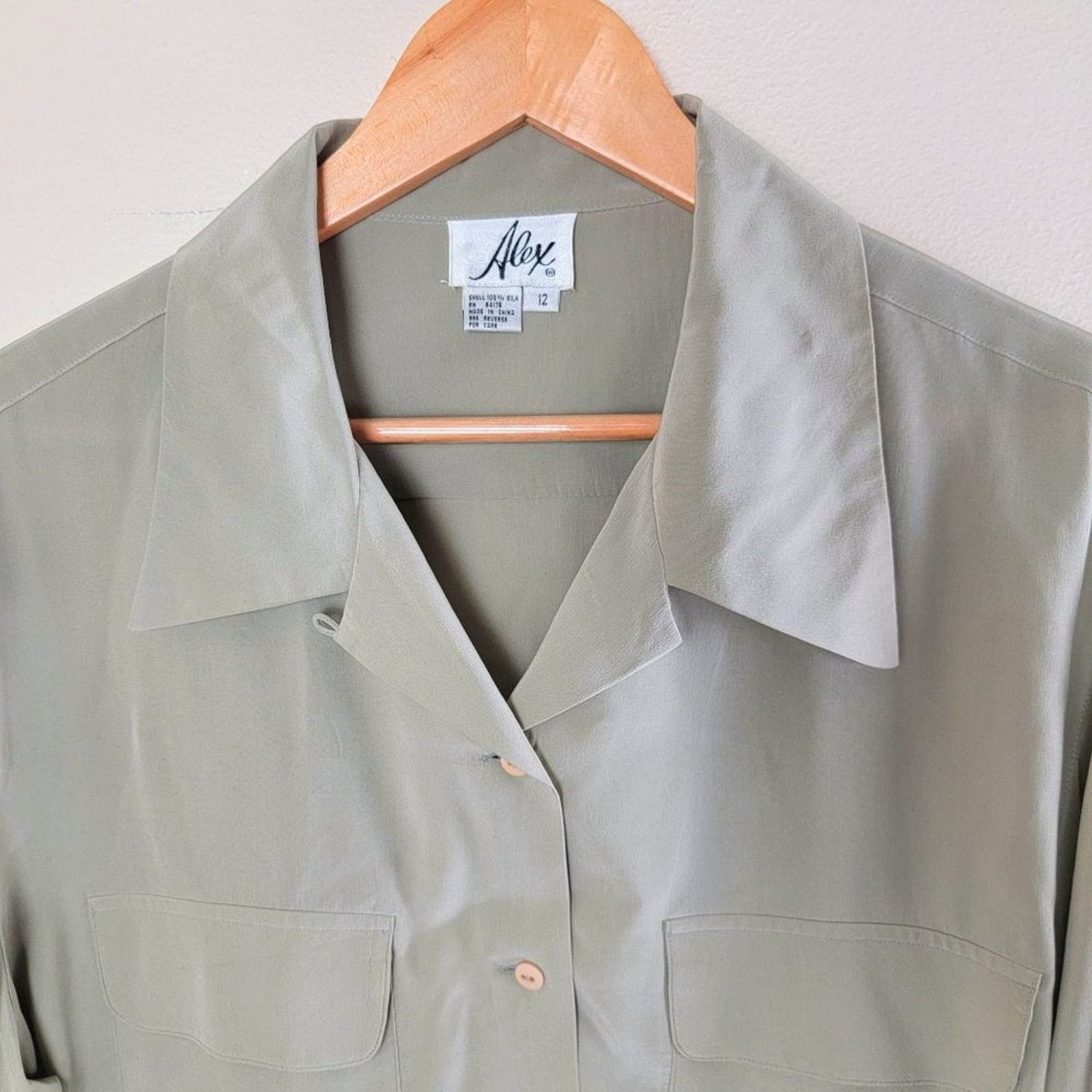 Vintage Alex Double Flap Pocket Silk Button Front Shirt Size XL / US 12-14 / IT 48-50 - 3 Thumbnail