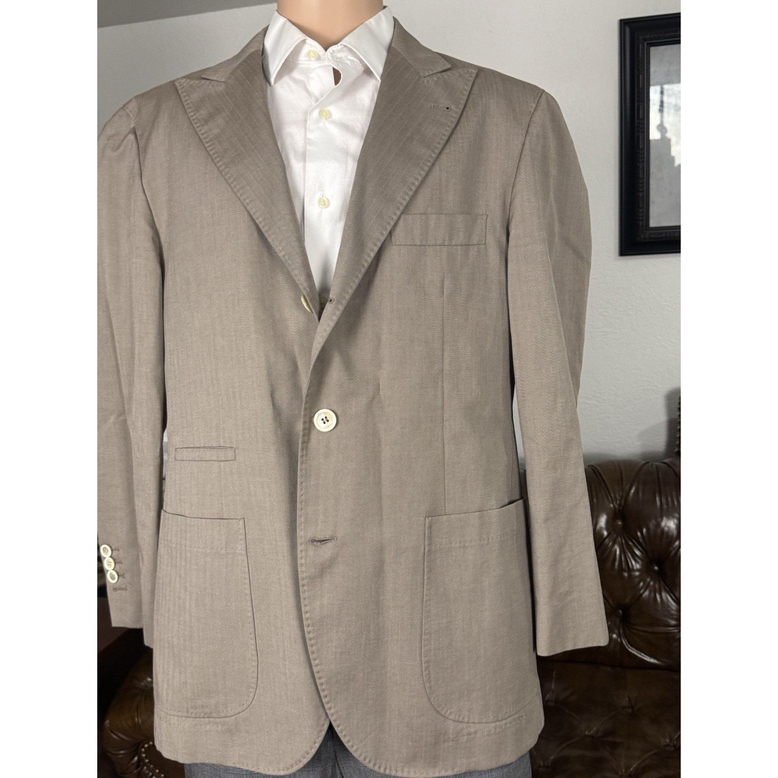 Brunello Cucinelli BRUNELLO CUCINELLI 52/42US Herringbone Peak Lapel SportCoat Size 42R - 2 Thumbnail