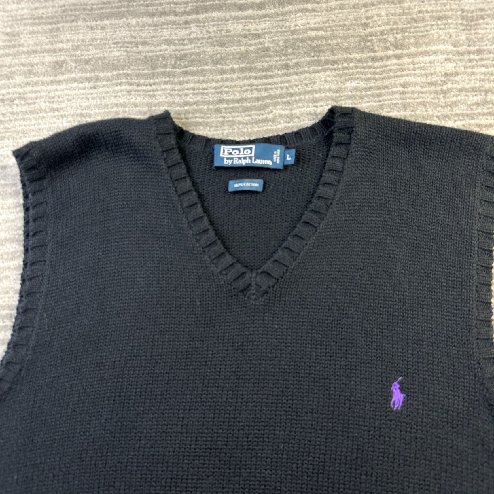 Polo Ralph Lauren VINTAGE Polo Ralph Lauren Vest Mens Large Black Knit Polo Ralph Lauren Sweater Vest Mens L Black Knit Logo 80s 90s Tennis Golf All Seasons Size US L / EU 52-54 / 3 - 3 Thumbnail
