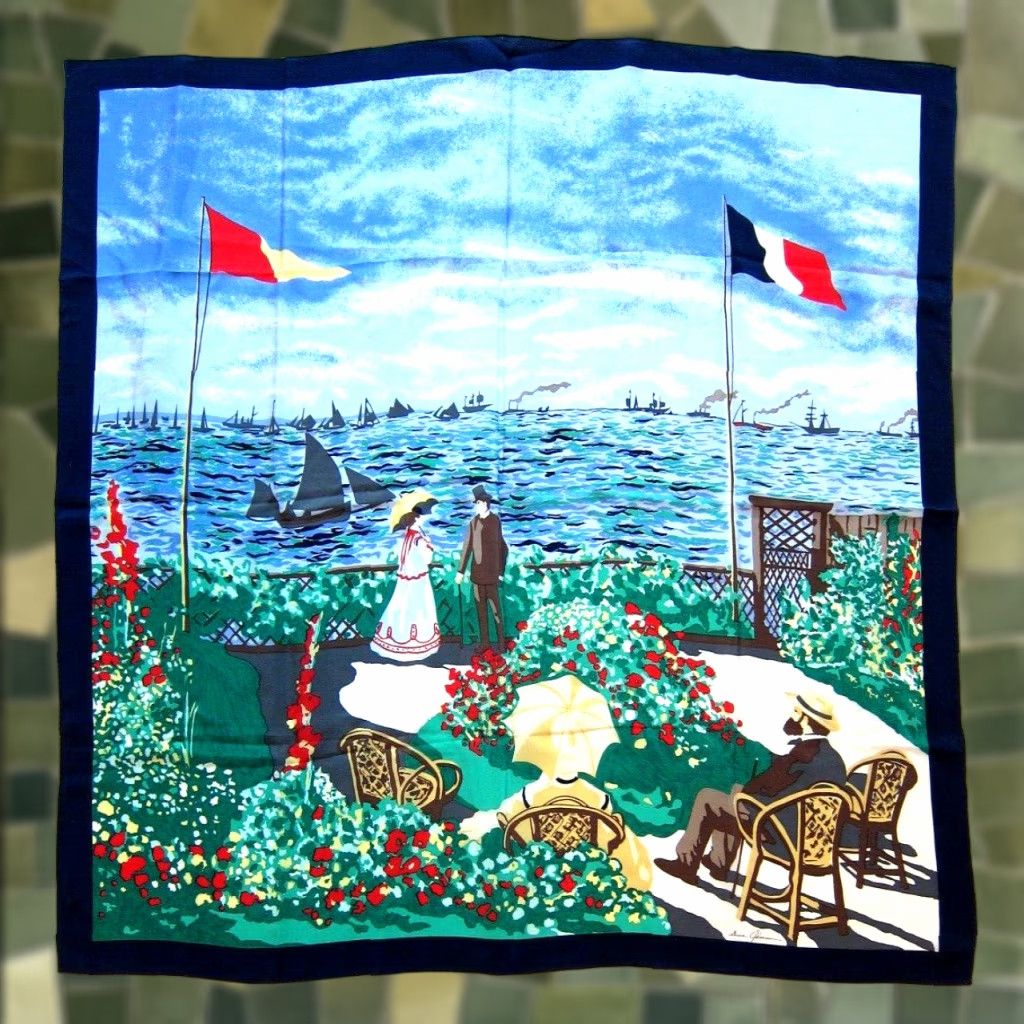 Vintage VINTAGE Ginnie Johansen 100% Silk Green Red Floral Water Boat Square Scarf Size ONE SIZE - 1 Thumbnail