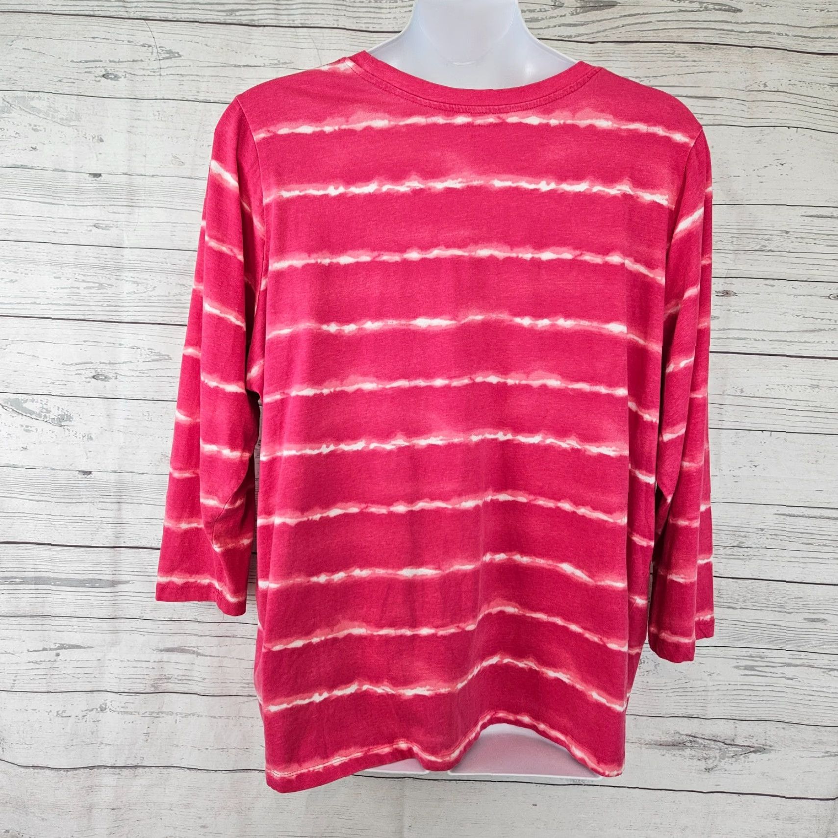 Vintage Woman Within Top Shirt Womens 3X Pink Cotton Striped Long Sleeve Crew Neck Casual Mens? Size XXL / US 16-18 / IT 52-54 - 3 Thumbnail