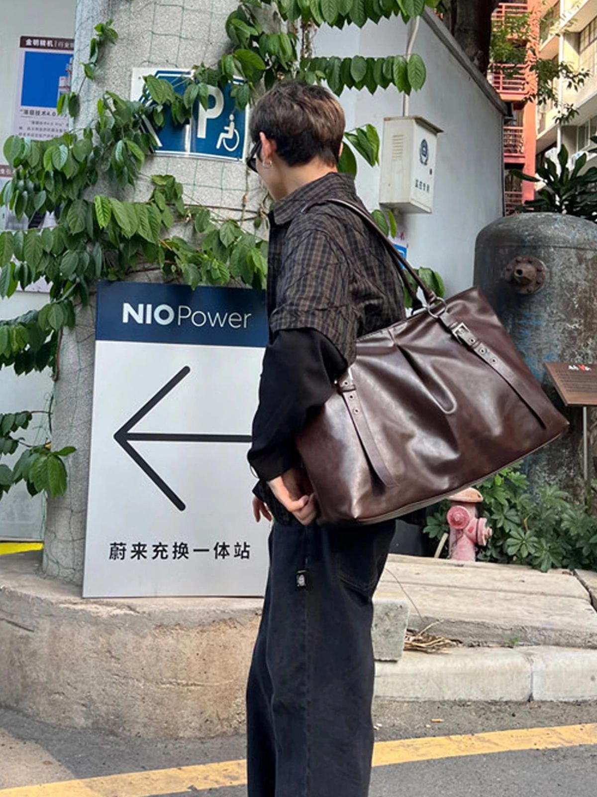 Leather Dark Brown Large Leather Tote Bag, Oversized Shoulder Bag Size ONE SIZE - 2 Thumbnail