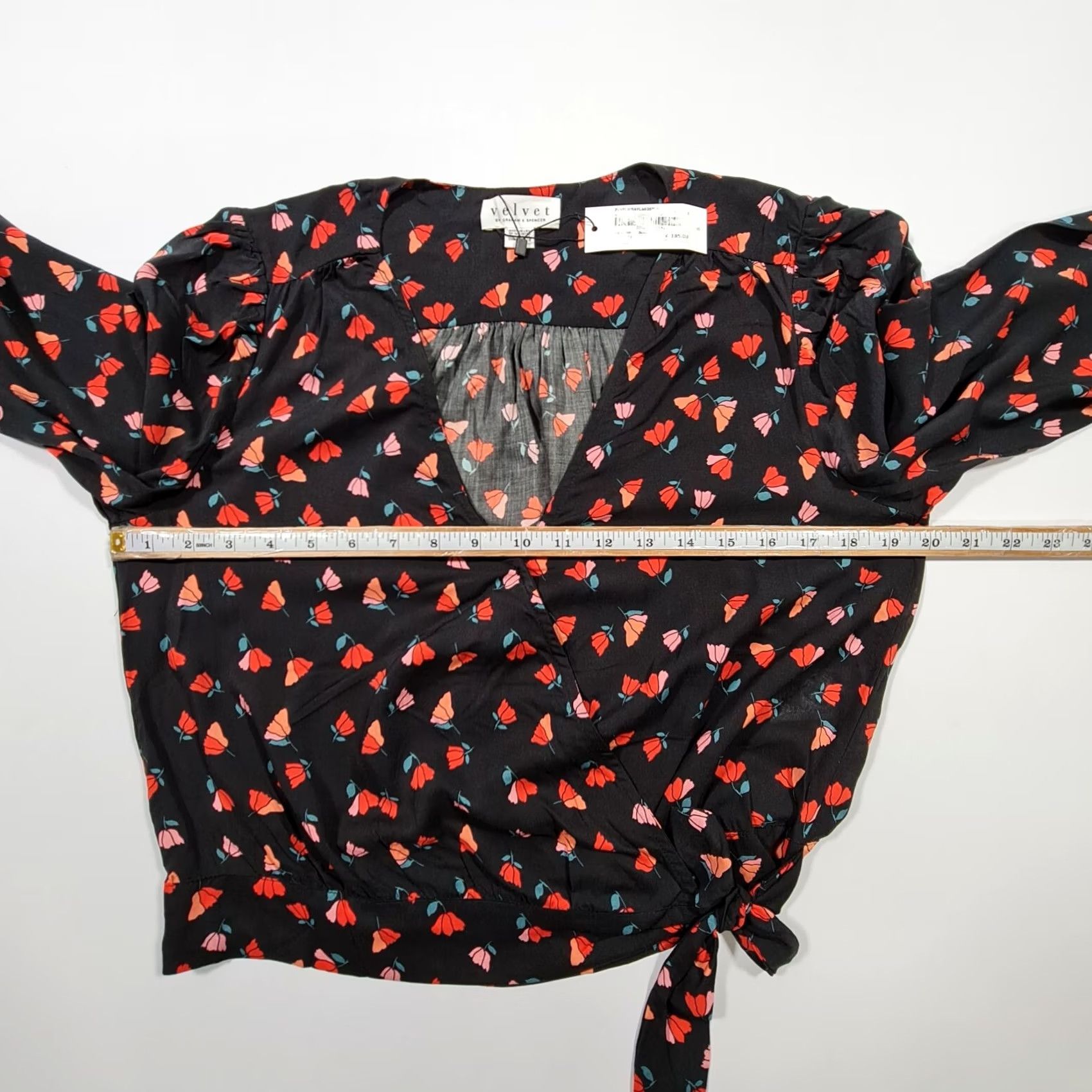 Velvet Velvet by Graham & Spencer Womens Blouse Top Black Small Wrap Floral Long Sleeve V-Neck Size S / US 4 / IT 40 - 6 Thumbnail