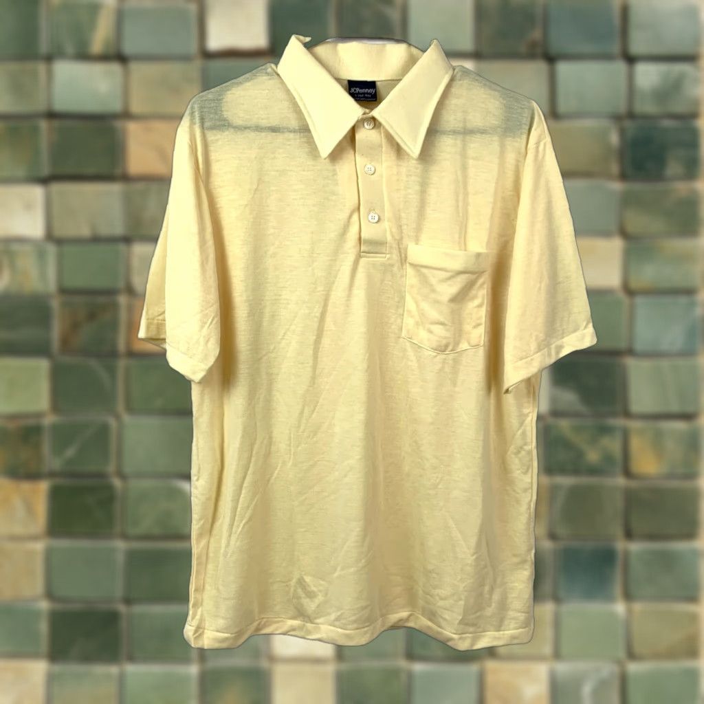 JCPenney VINTAGE 90s JcPenney Dacron Preppy Polo Shirt Yellow Large 42-44 | Men Shirt Polo Short Sleeve Button-Down Casual Golf All Seasons Size US L / EU 52-54 / 3 - 1 Thumbnail