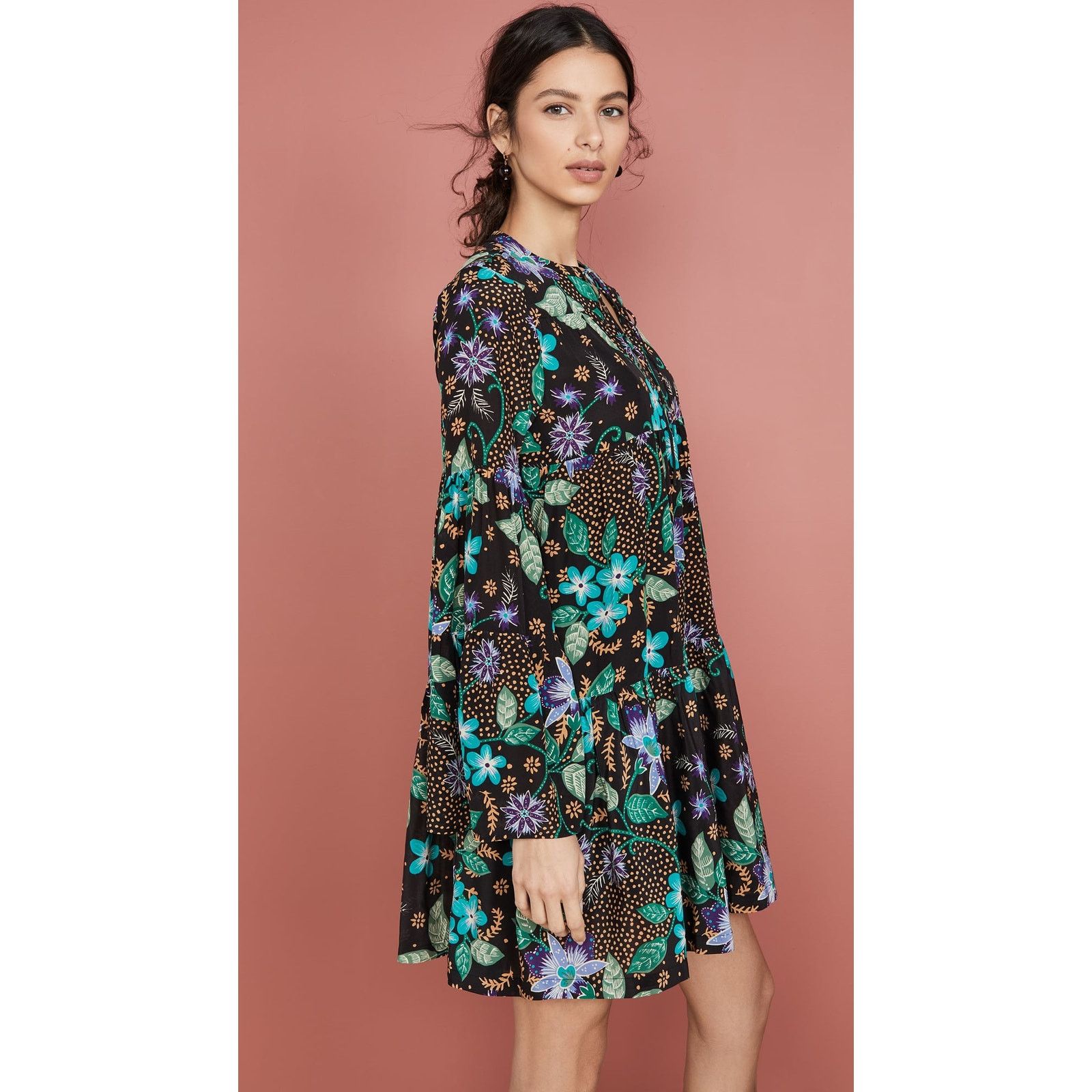 Other New Warm Silk Garden Tiered Floral Boho Mini Dress $450 Size S / US 4 / IT 40 - 3 Thumbnail