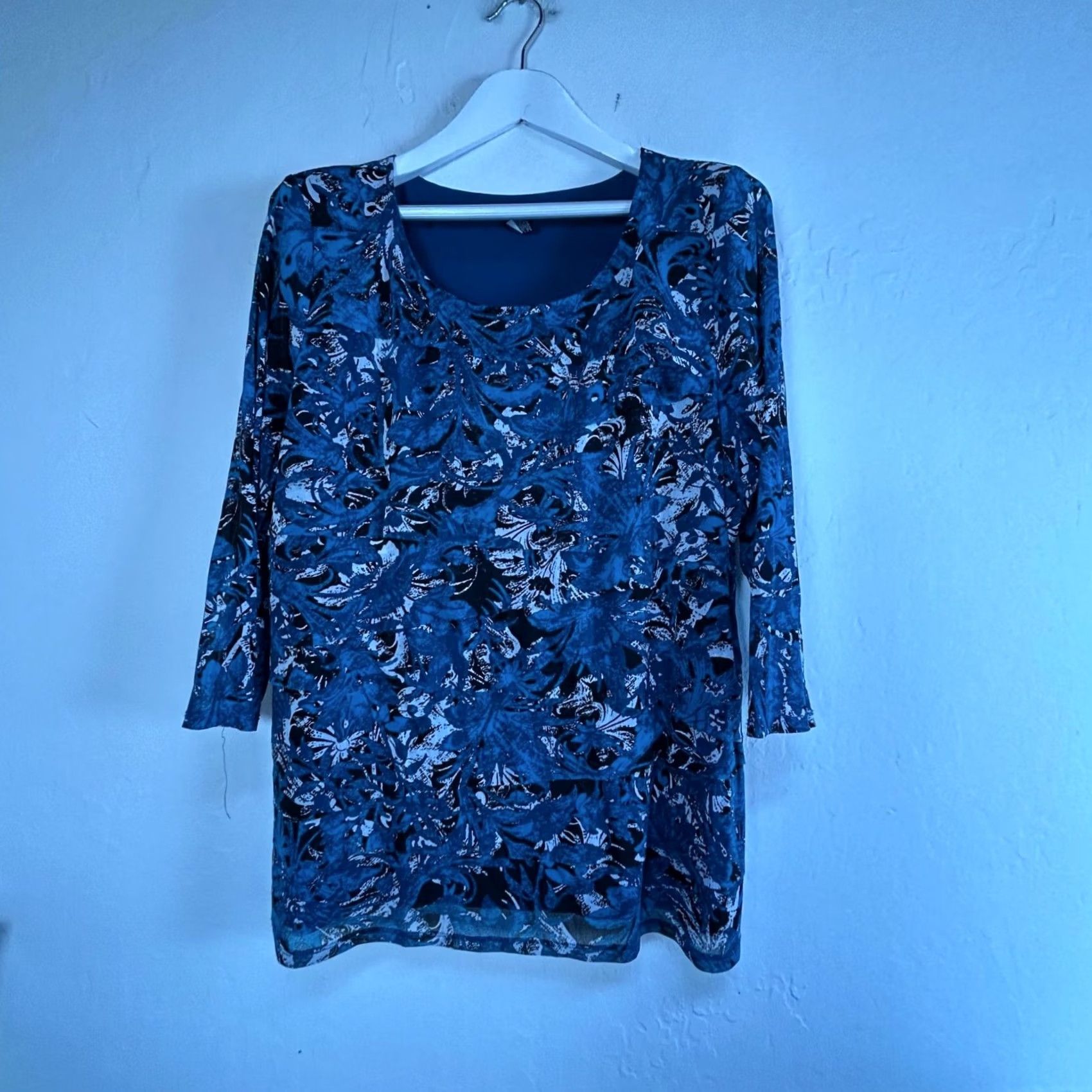 Alfani Alfani Womens Plus Size 3X Blue Black Floral Layered Tunic Top 3/4 Sleeve Casual Size XXL / US 16-18 / IT 52-54 - 2 Thumbnail