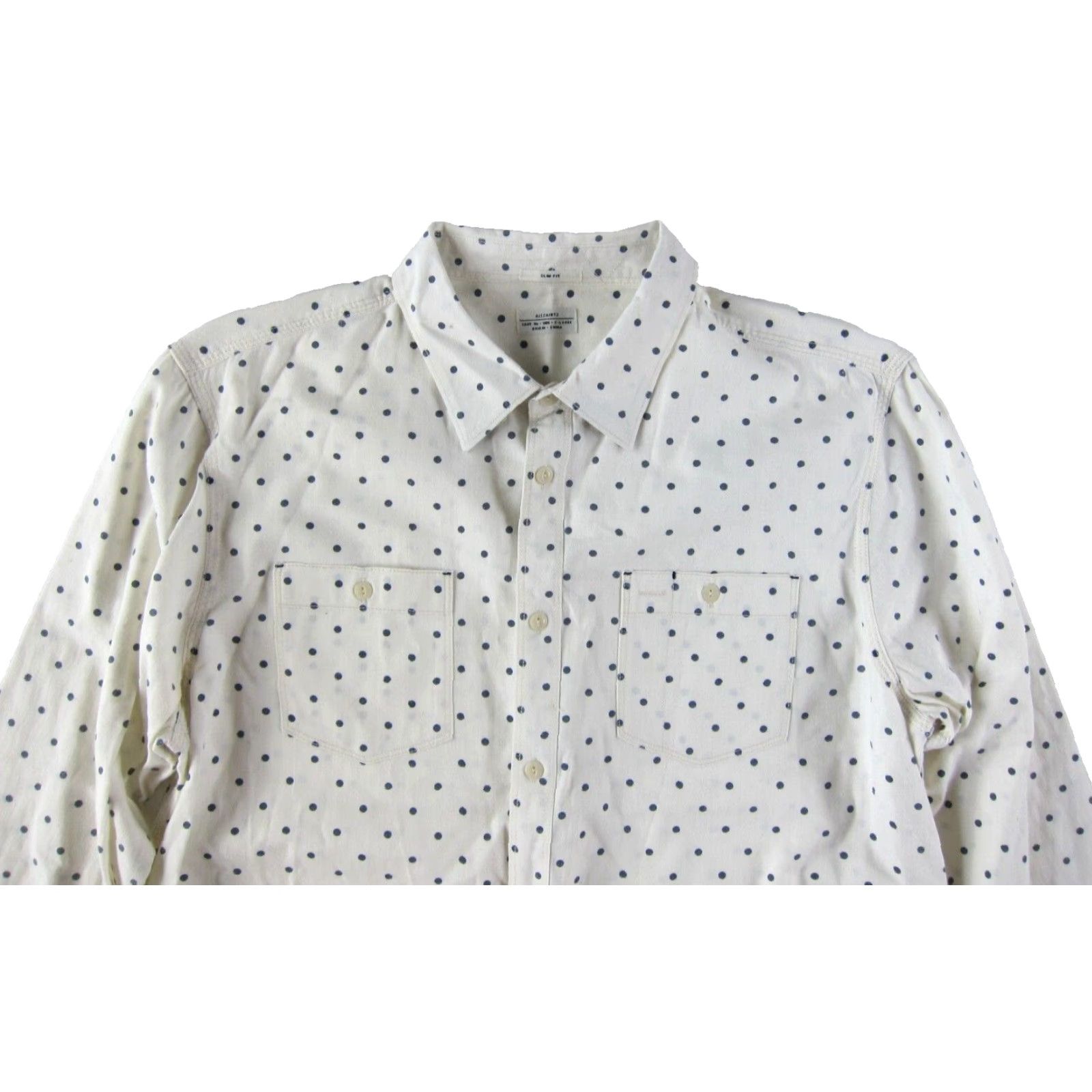 Allsaints VINTAGE AllSaints Ivory Blue Polka Dot Collar Button-Down Long Sleeve Slim Fit Shirt XL Size US XL / EU 56 / 4 - 4 Thumbnail