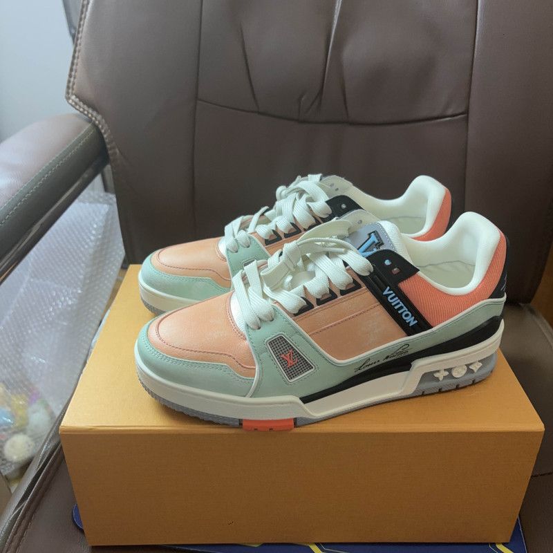 Louis Vuitton Louis Vuitton Trainer Low-Top Sneakers in Pink and Green 0079 Size US 6.5 / EU 39-40 - 1 Thumbnail