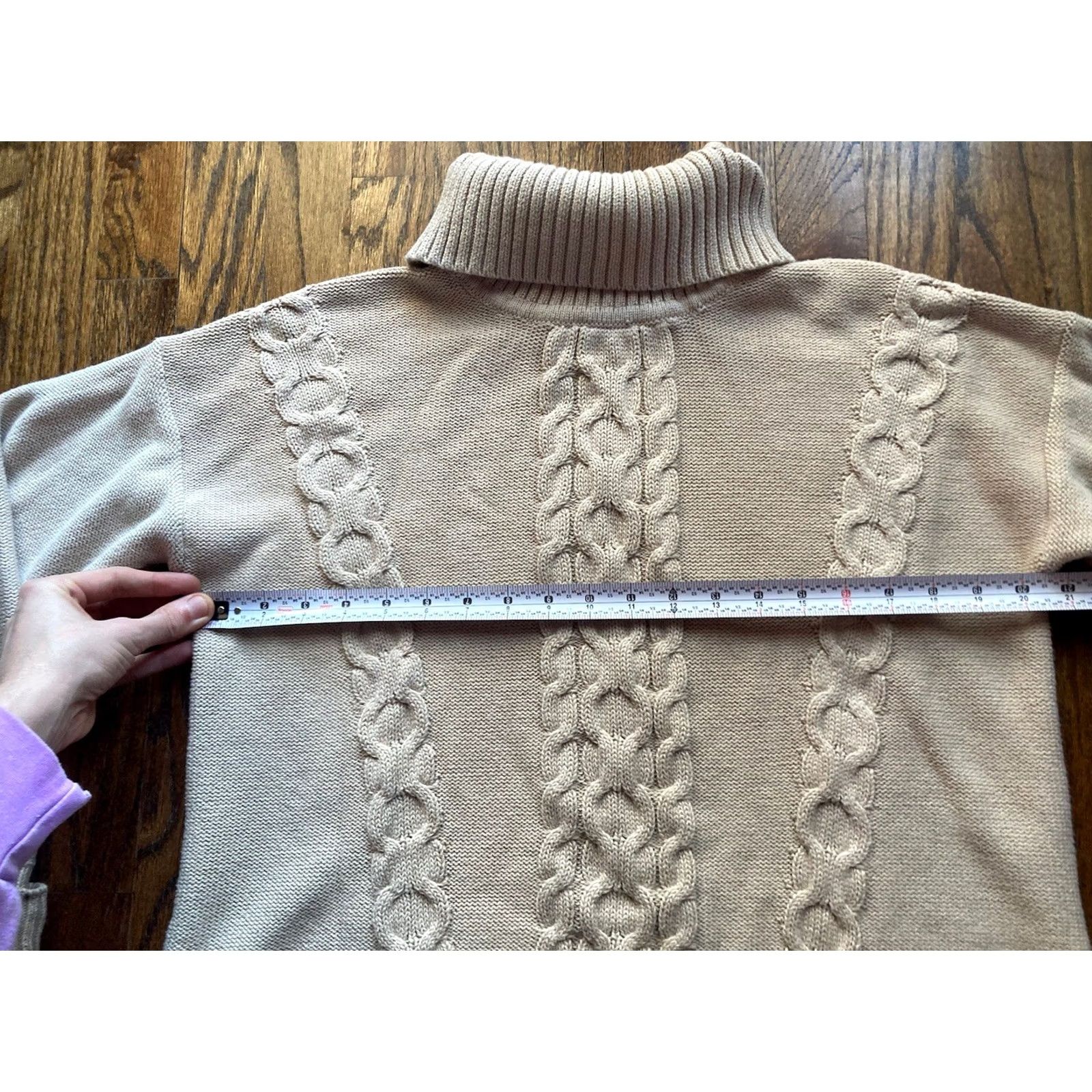 Vintage LL Bean Womens Large Beige Cotton Cable Knit Turtleneck Sweater Size L / US 10 / IT 46 - 4 Thumbnail