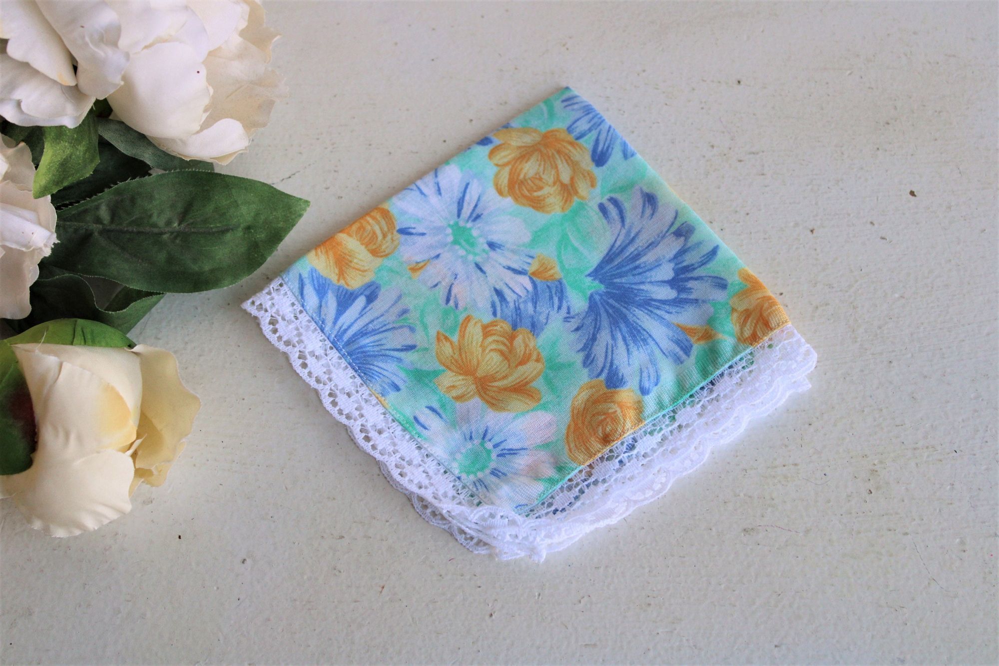 Vintage Vintage 1980s Handkerchief, Cotton Floral Print, Monogrammed Size ONE SIZE - 1 Thumbnail