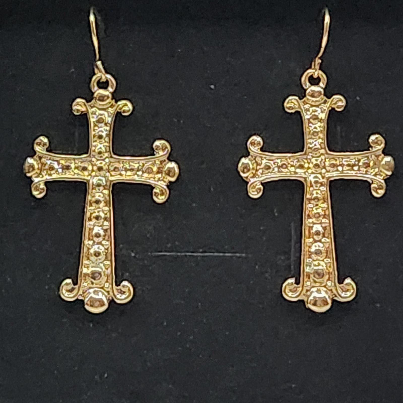 Designer NWT Gold Tone Cross Dangle Earrings by Raphael Size ONE SIZE - 4 Thumbnail
