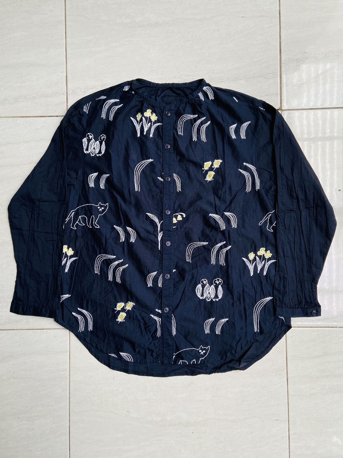 Issey Miyake × Ne-Net Ne-Net Navy Shirt Animal and Flower motif Size 52L - 4 Thumbnail