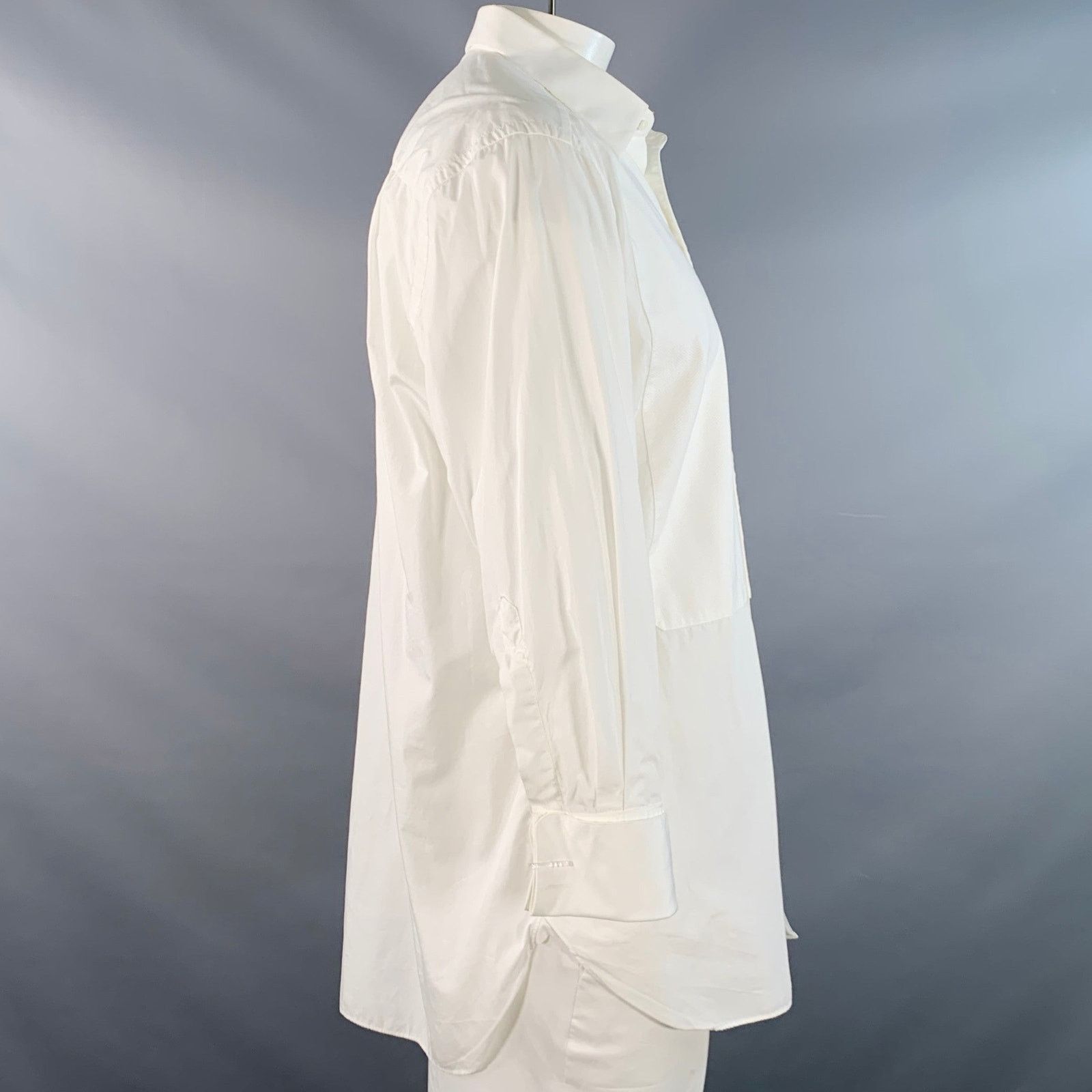 Ermenegildo Zegna White Textured Cotton French Cuff Tuxedo Long Sleeve Shirt Size 46R - 2 Thumbnail