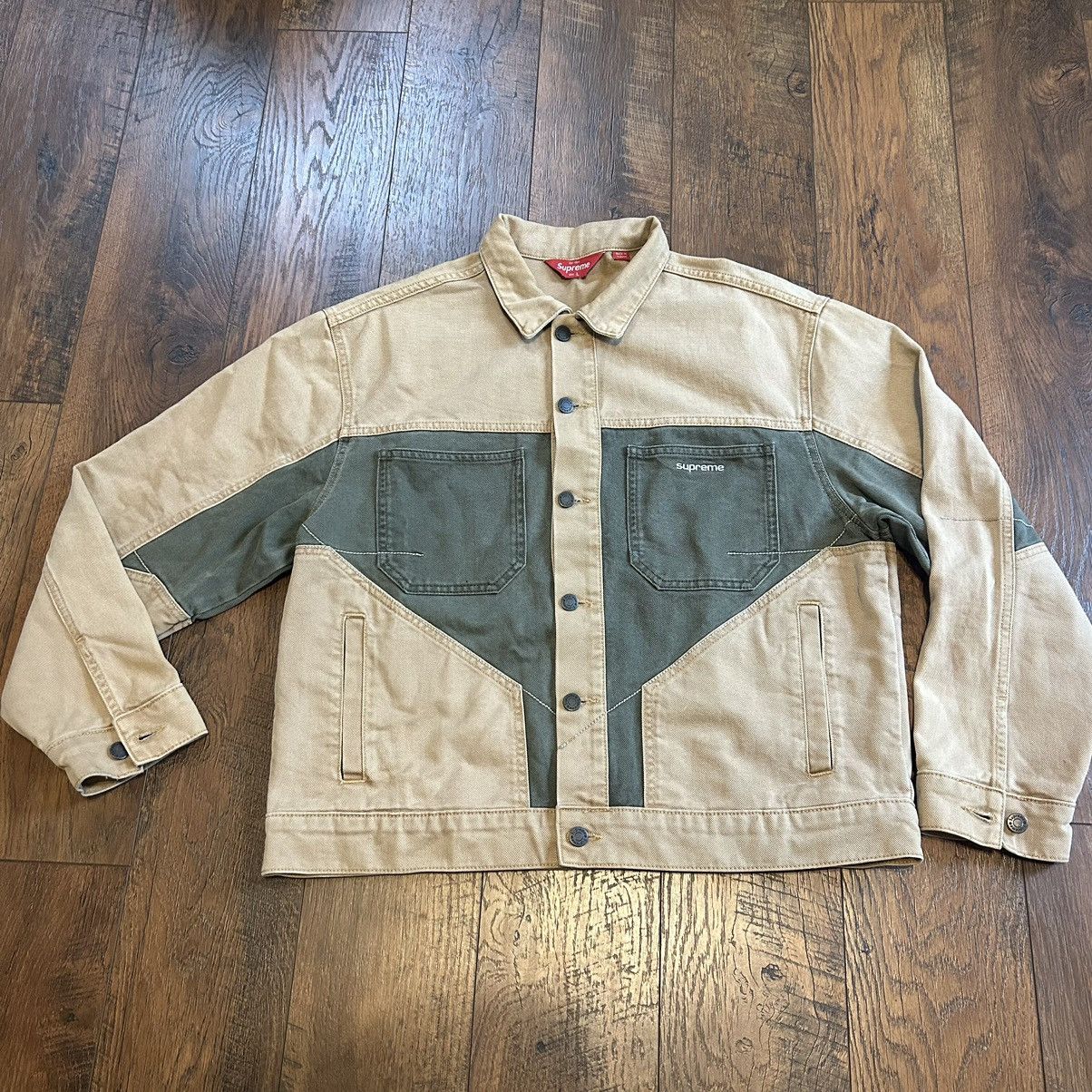 image of Supreme 2 Tone Paneled Denim Jacket Olive & Brown, Men's (Size Large)