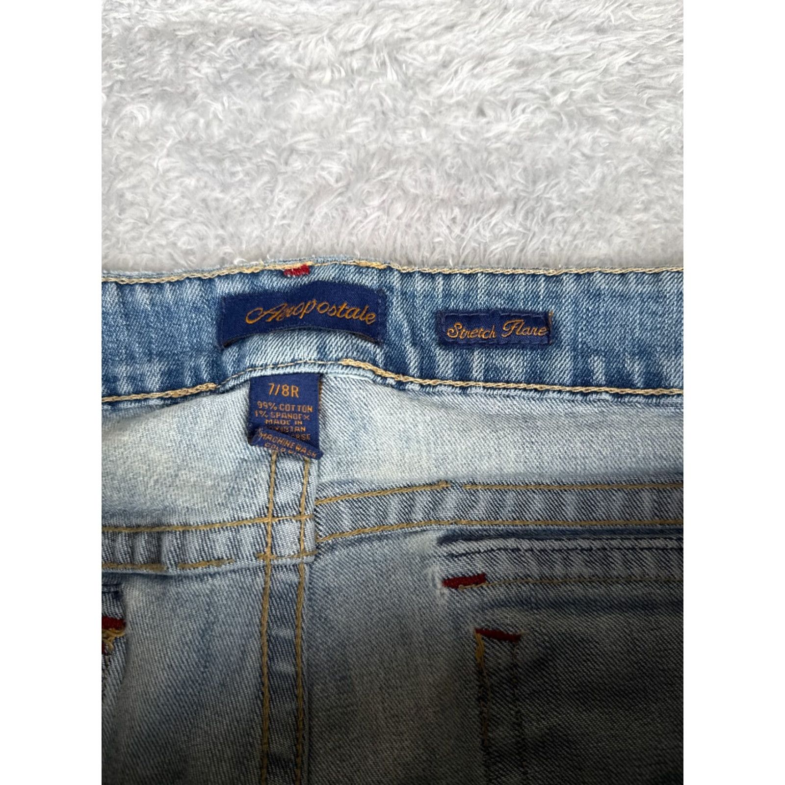 Vintage Aeropostale Jeans 7 Juniors Blue Denim Flared Distressed Cotton Blend Low 32x30 Size 28" / US 6 / IT 42 - 6 Thumbnail