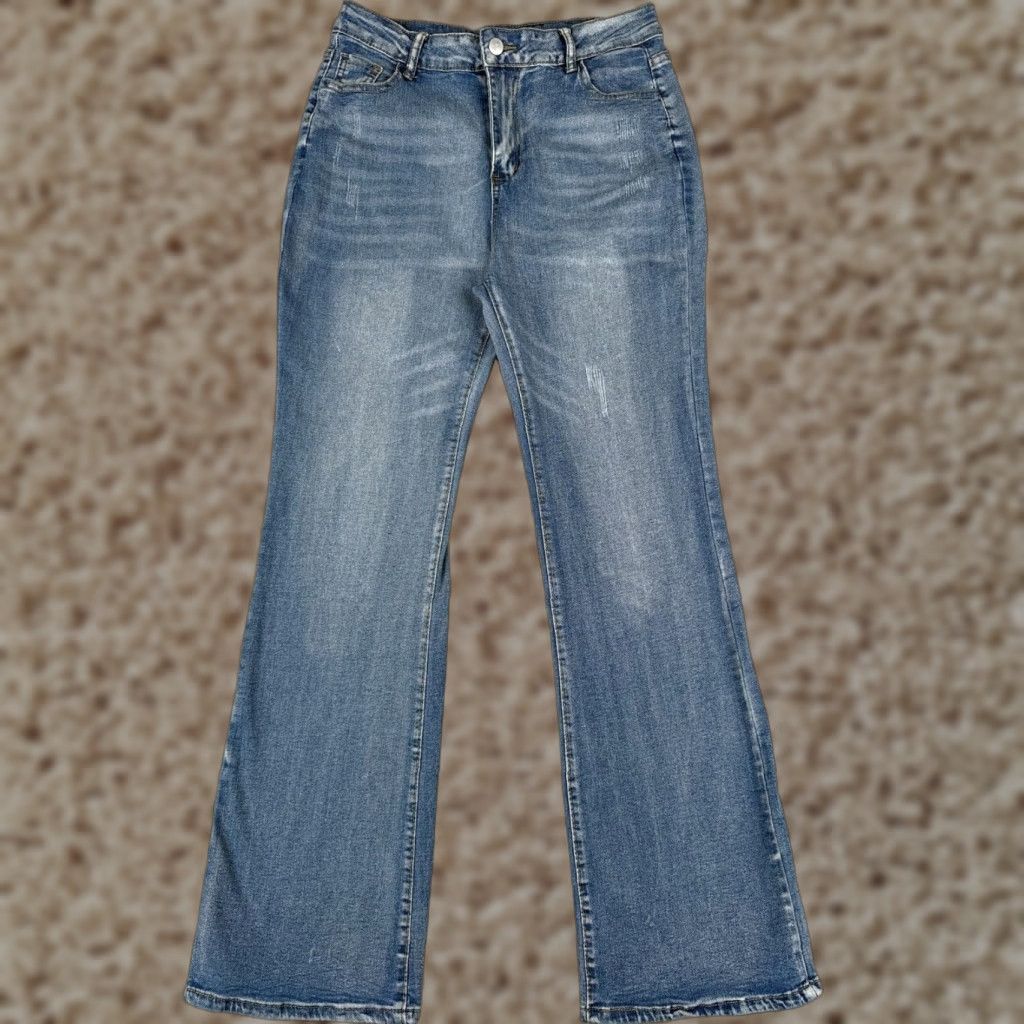Vintage Jean Women 27 Blue Denim Flared High Rise Distressed Jeans 27x30 White? Size 27" / US 4 / IT 40 - 1 Thumbnail